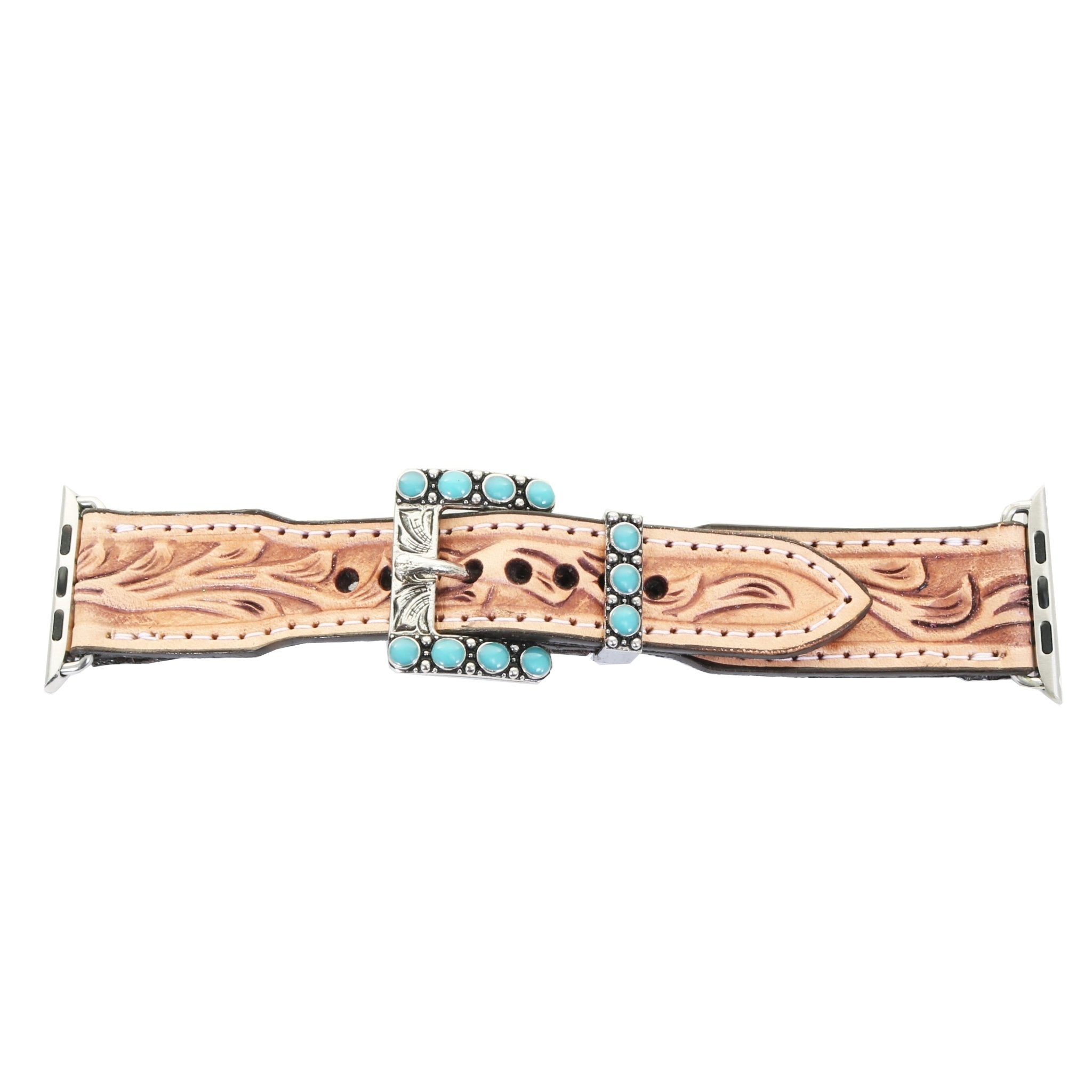 AWB42 - Floral Tooled Watch Band - Double J Saddlery