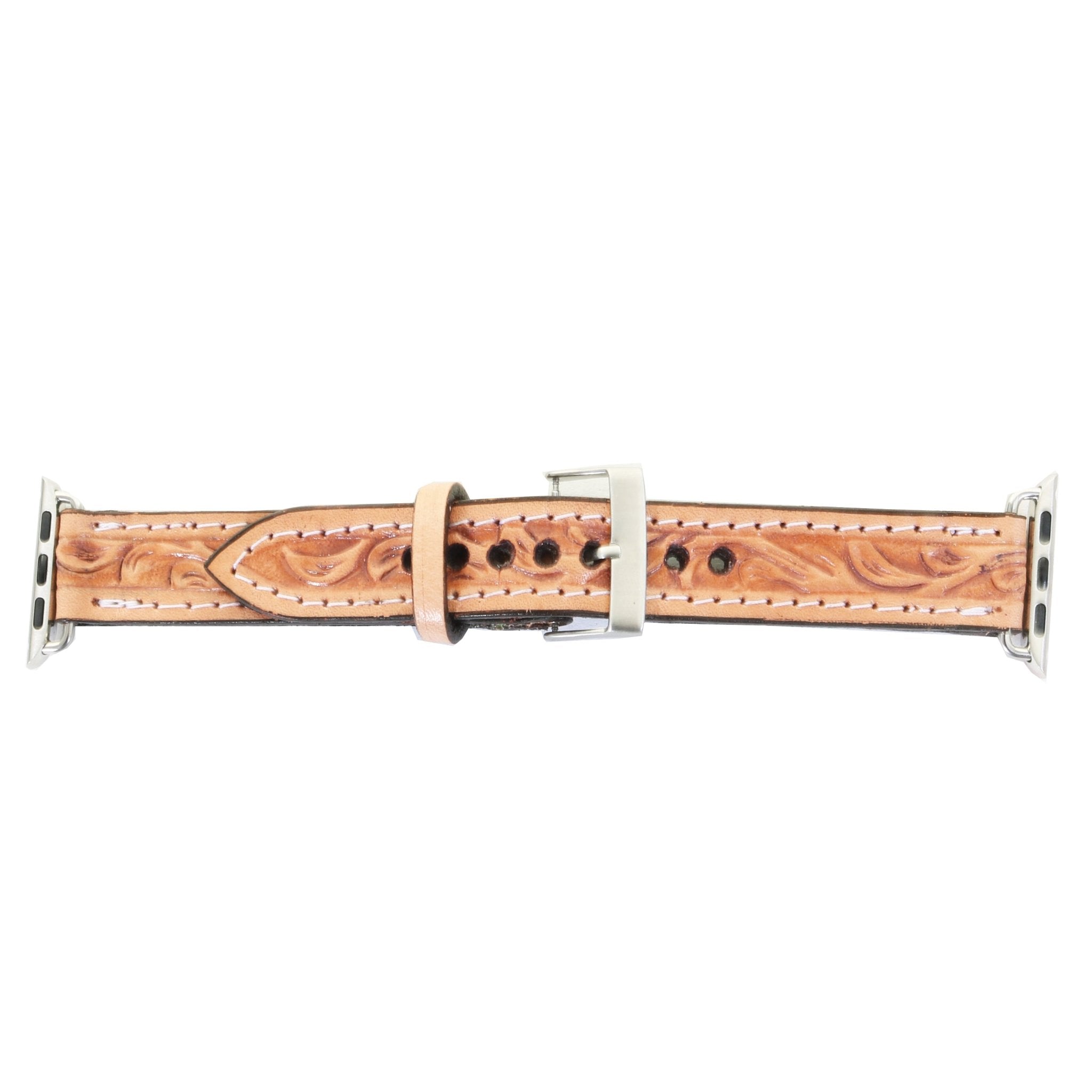 AWB44 - Floral Tooled Watch Band - Double J Saddlery