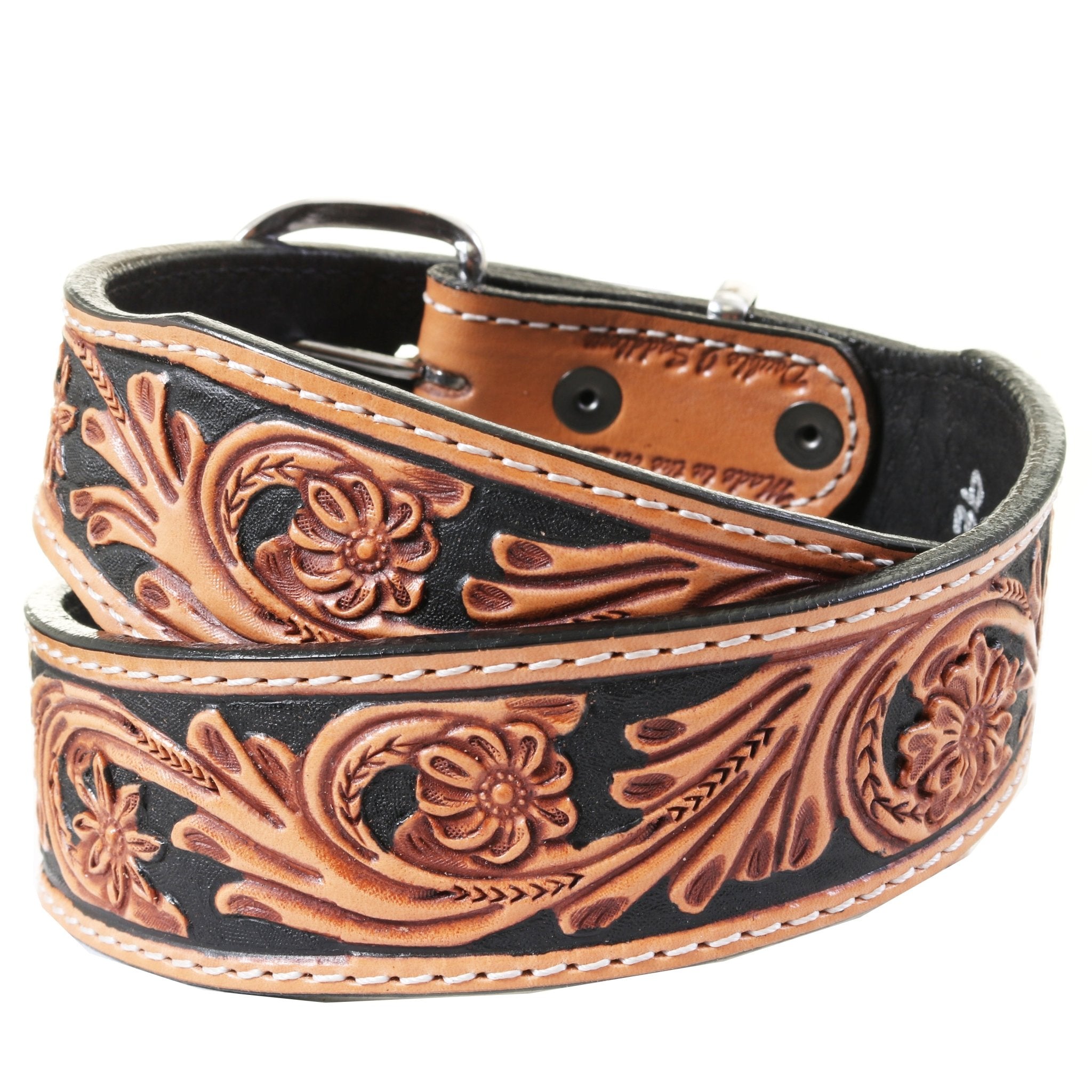 B098 - Natural Floral Tooled Belt - Double J Saddlery