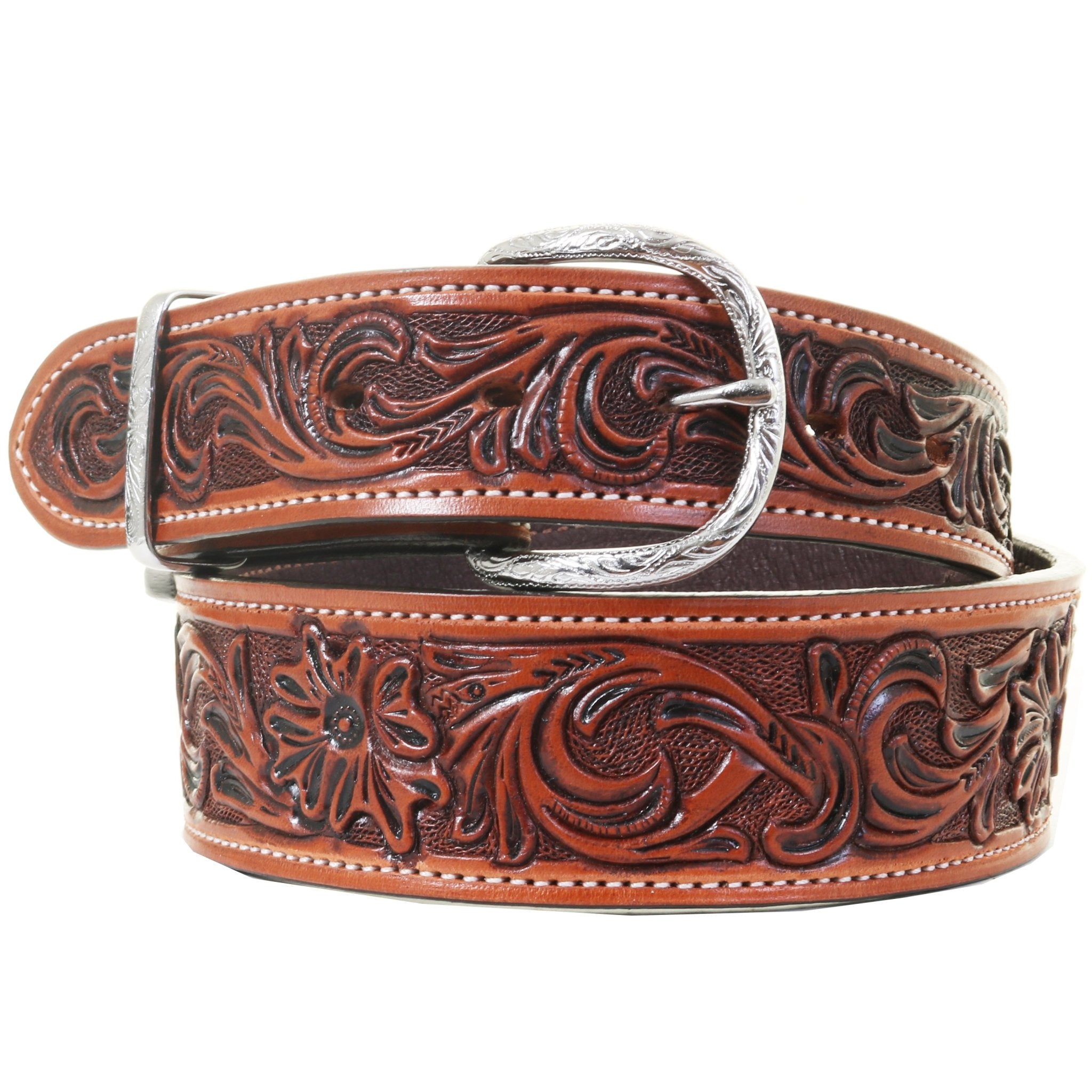 B1227A - Chestnut Floral Whirlwind Belt - Double J Saddlery