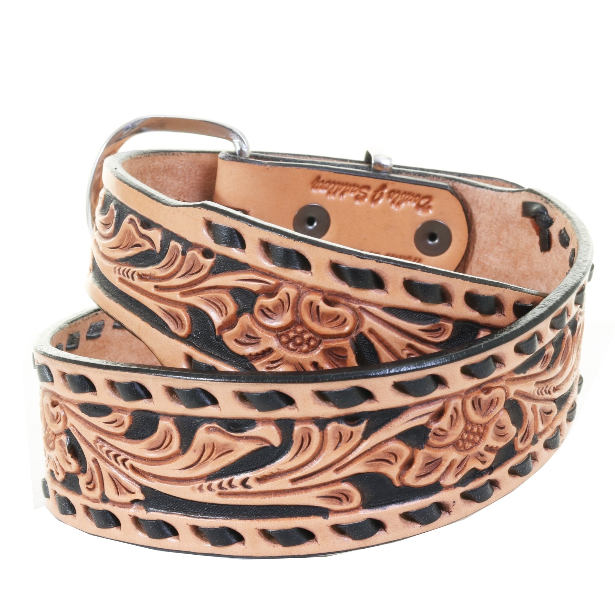 B1235 - Natural Floral Tooled Belt - Double J Saddlery