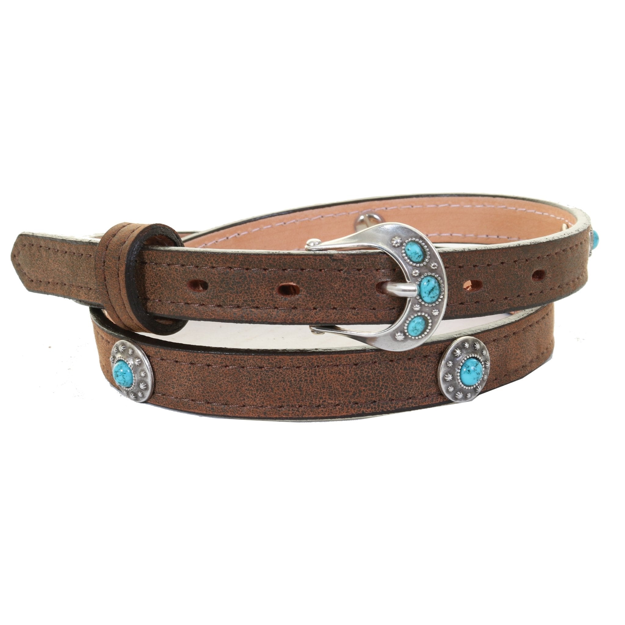 B941 - Brown Turquoise Concho Belt - Double J Saddlery
