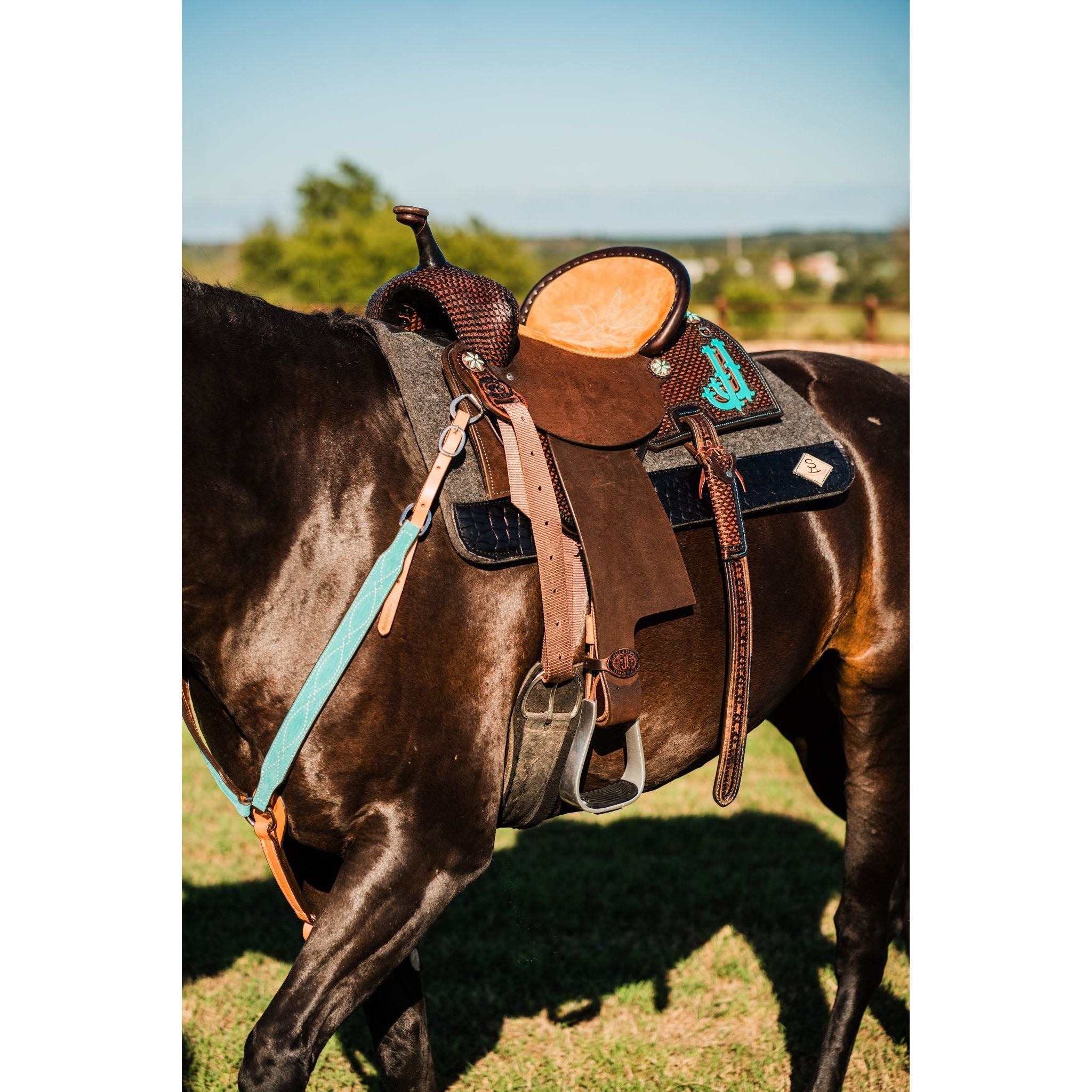 BC1175 - Turquoise Suede Breast Collar - Double J Saddlery