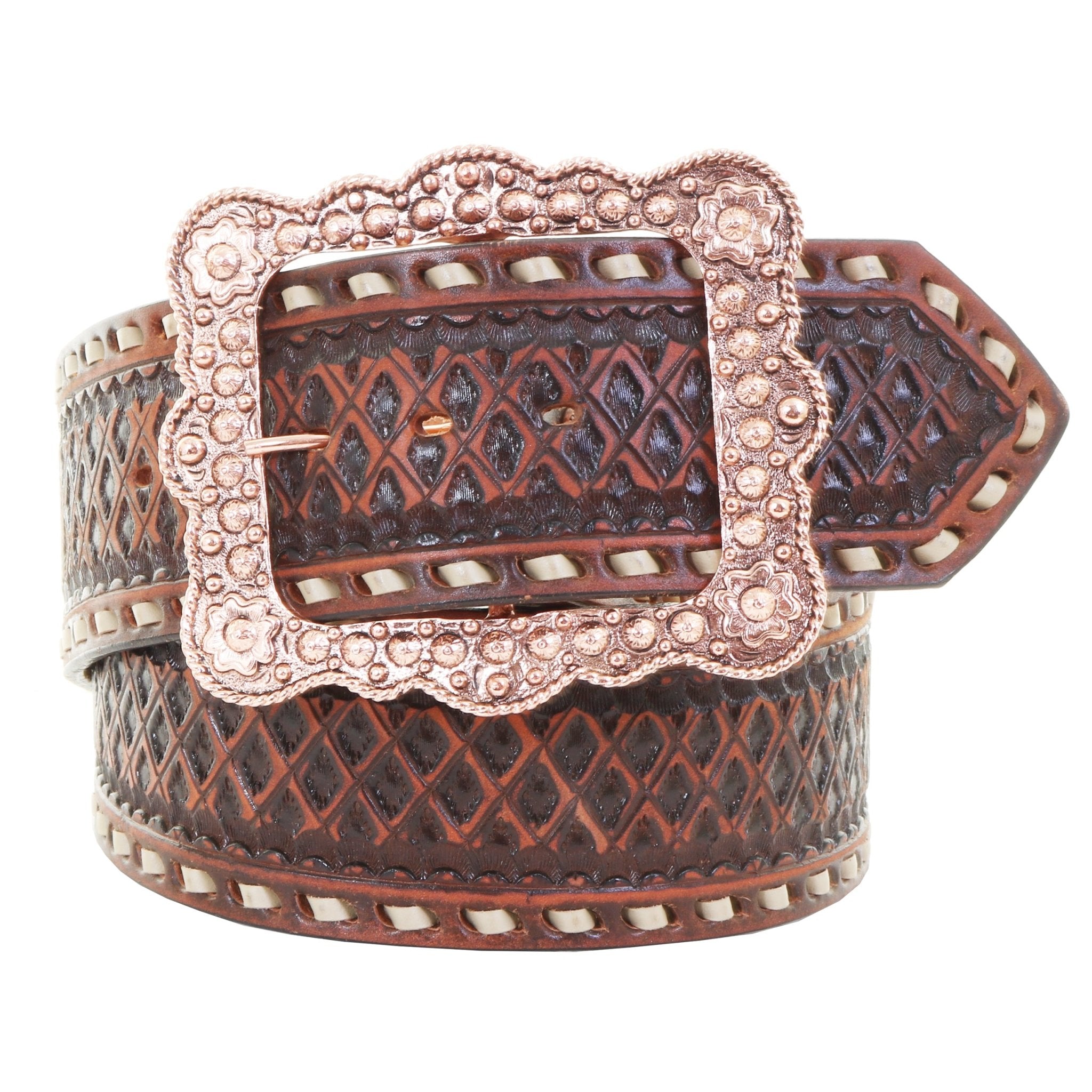 CLEARANCE - B950 - Brown Vintage Tooled Belt - Double J Saddlery