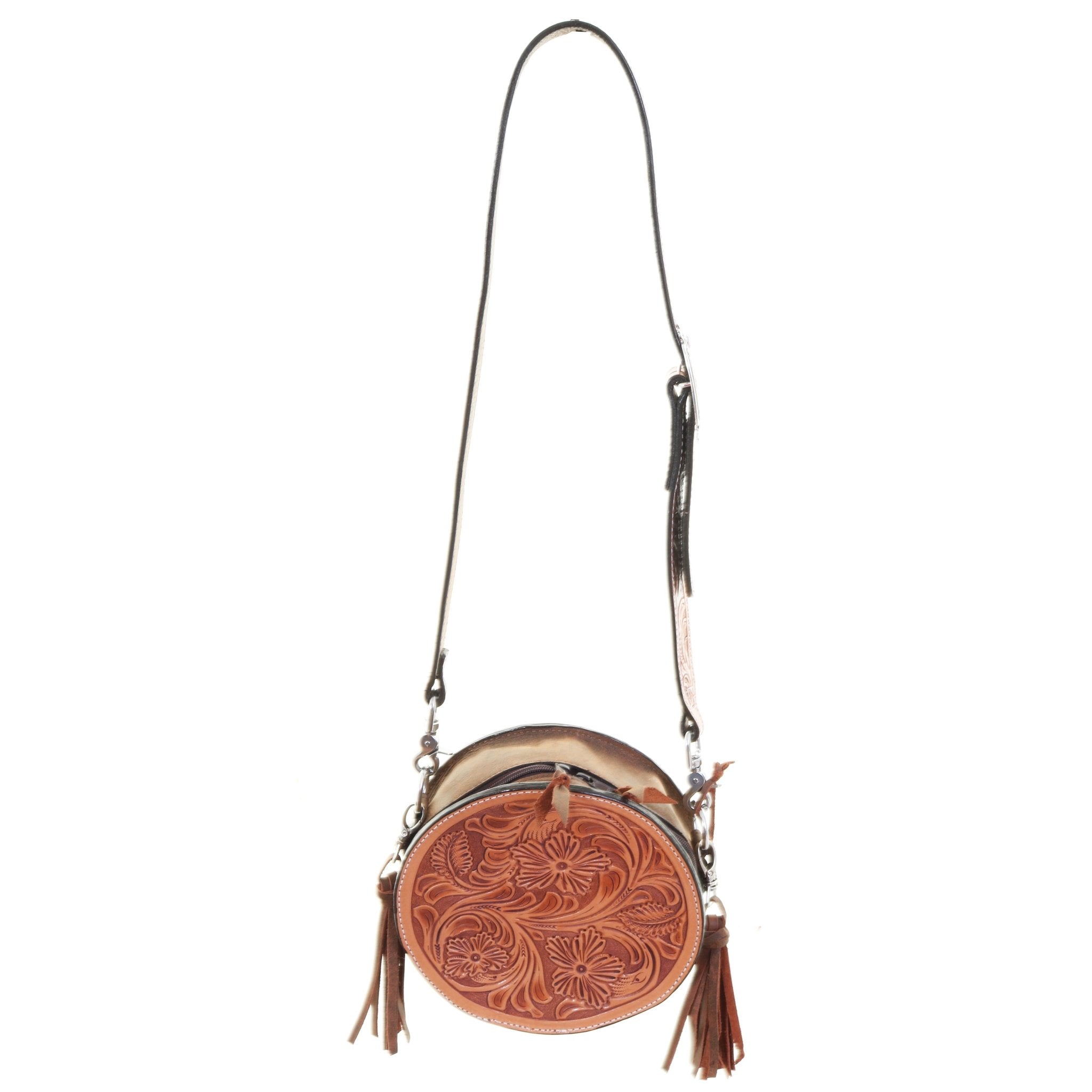 CRT18 - Natural Sheridan Tooled Circle Tote - Double J Saddlery
