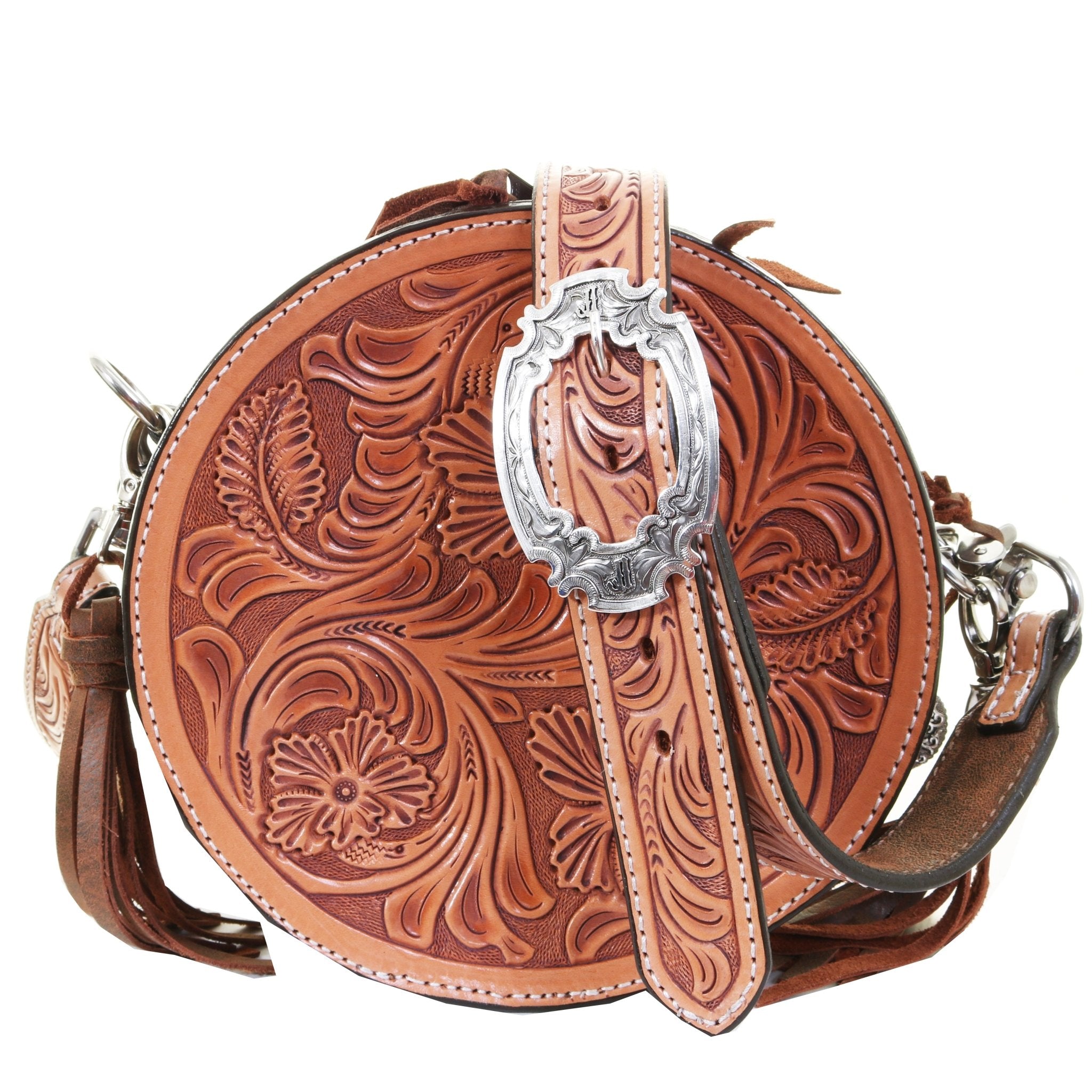 CRT18 - Natural Sheridan Tooled Circle Tote - Double J Saddlery