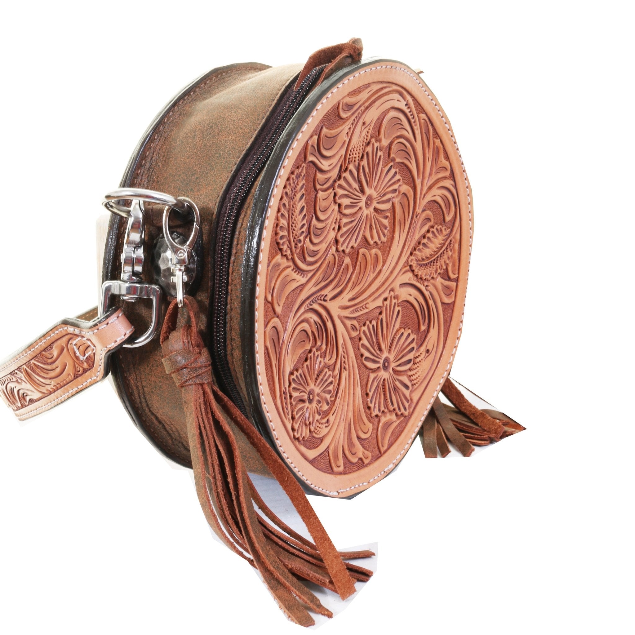 CRT18 - Natural Sheridan Tooled Circle Tote - Double J Saddlery