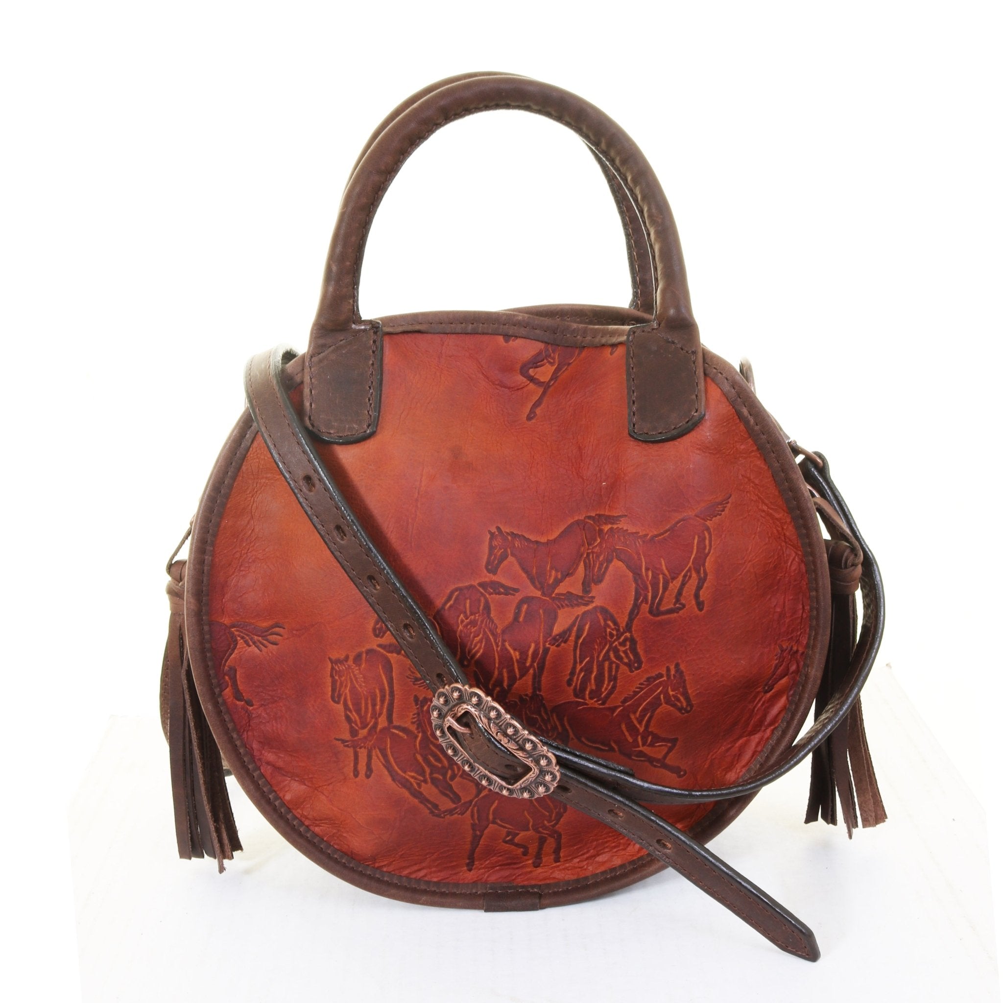 CRTL12 - Saddle Tan Wild Horses Circle Tote - Double J Saddlery