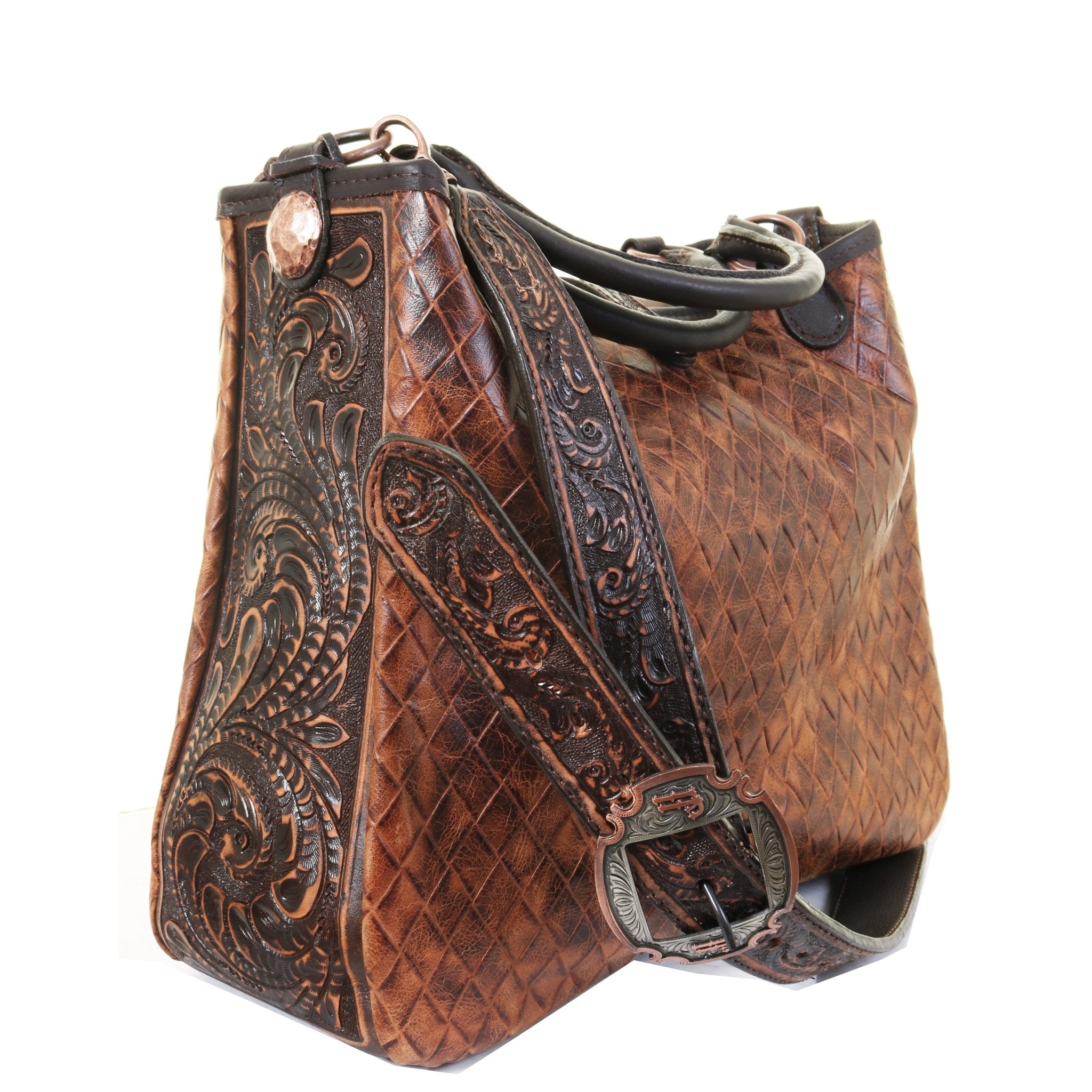 CVT04 - Diamond Weave Tooled Tote - Double J Saddlery