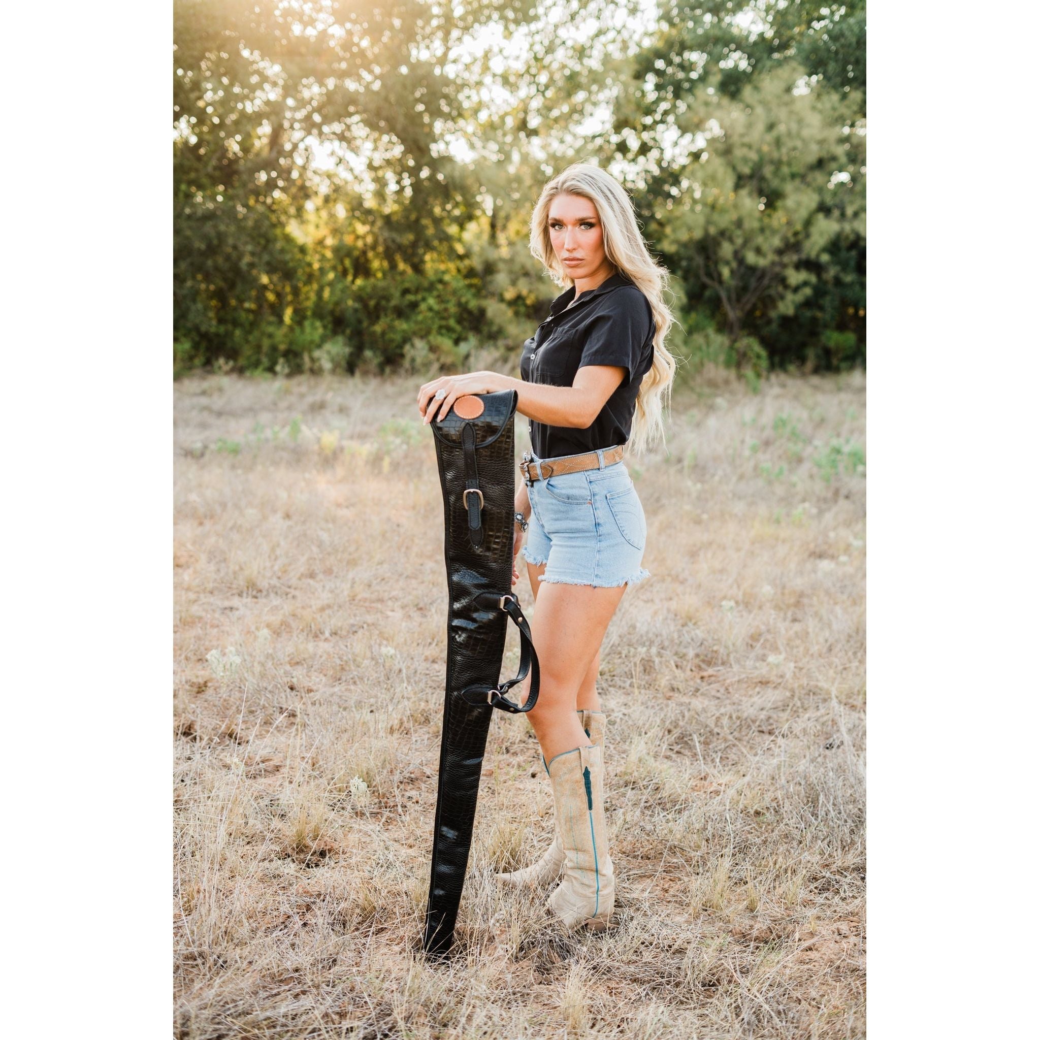 GCS65 - Black Africana Gator Print Shotgun Case - Double J Saddlery