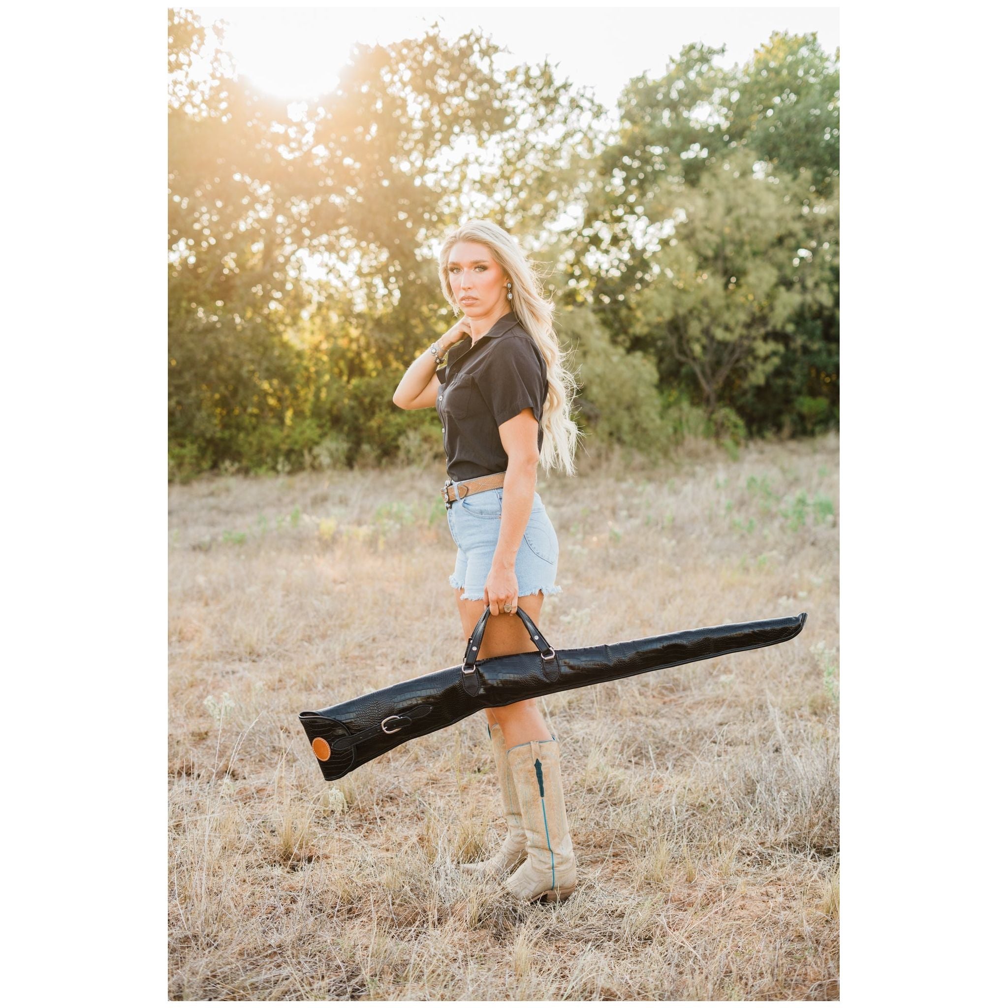 GCS65 - Black Africana Gator Print Shotgun Case - Double J Saddlery