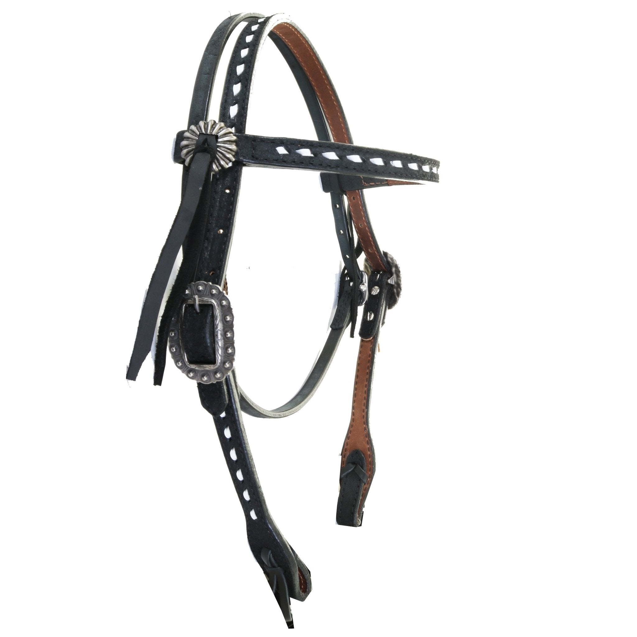 H1152 - Black Rough Out Buck Stitched Headstall - Double J Saddlery