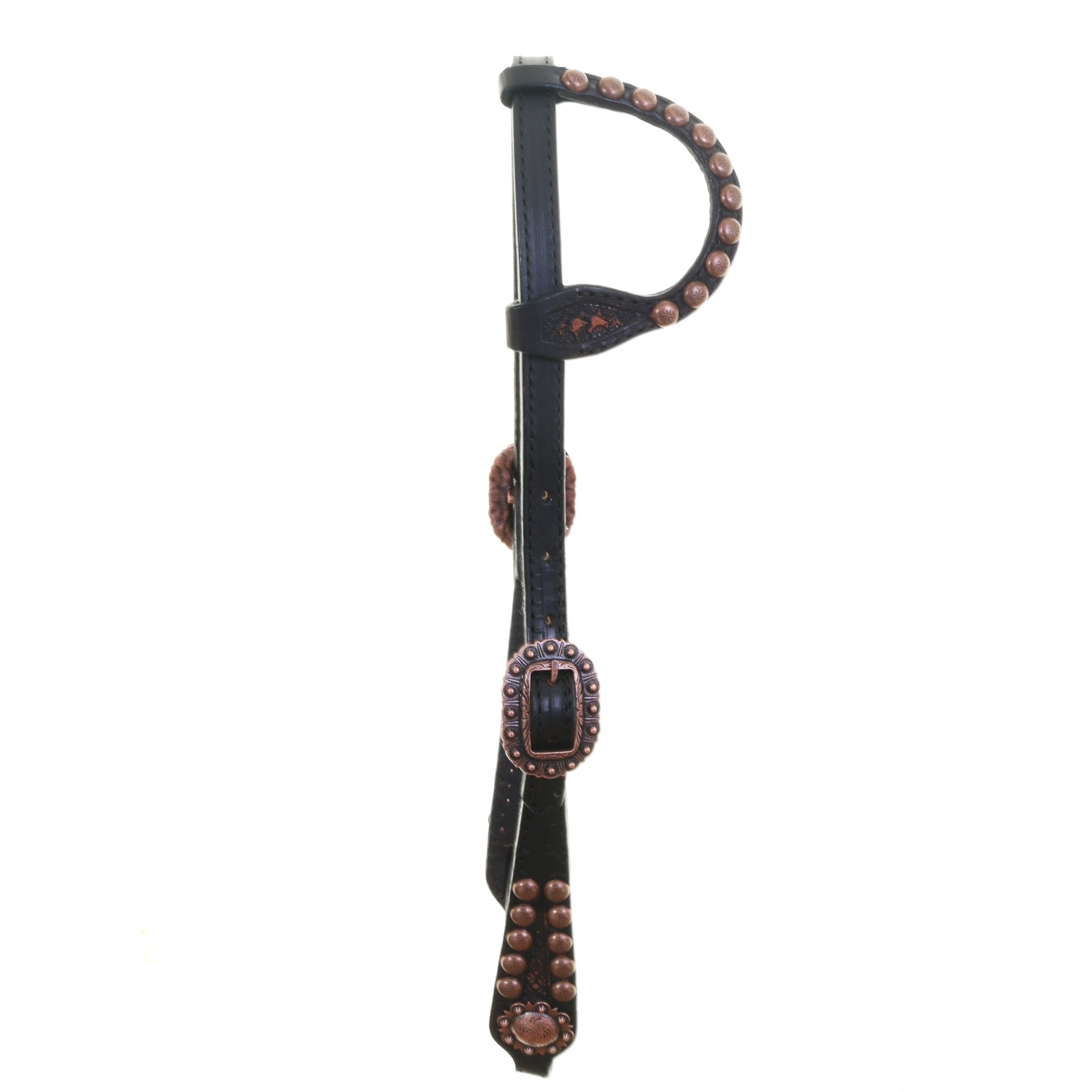 H1292 - Chestnut Black Vintage Headstall - Double J Saddlery