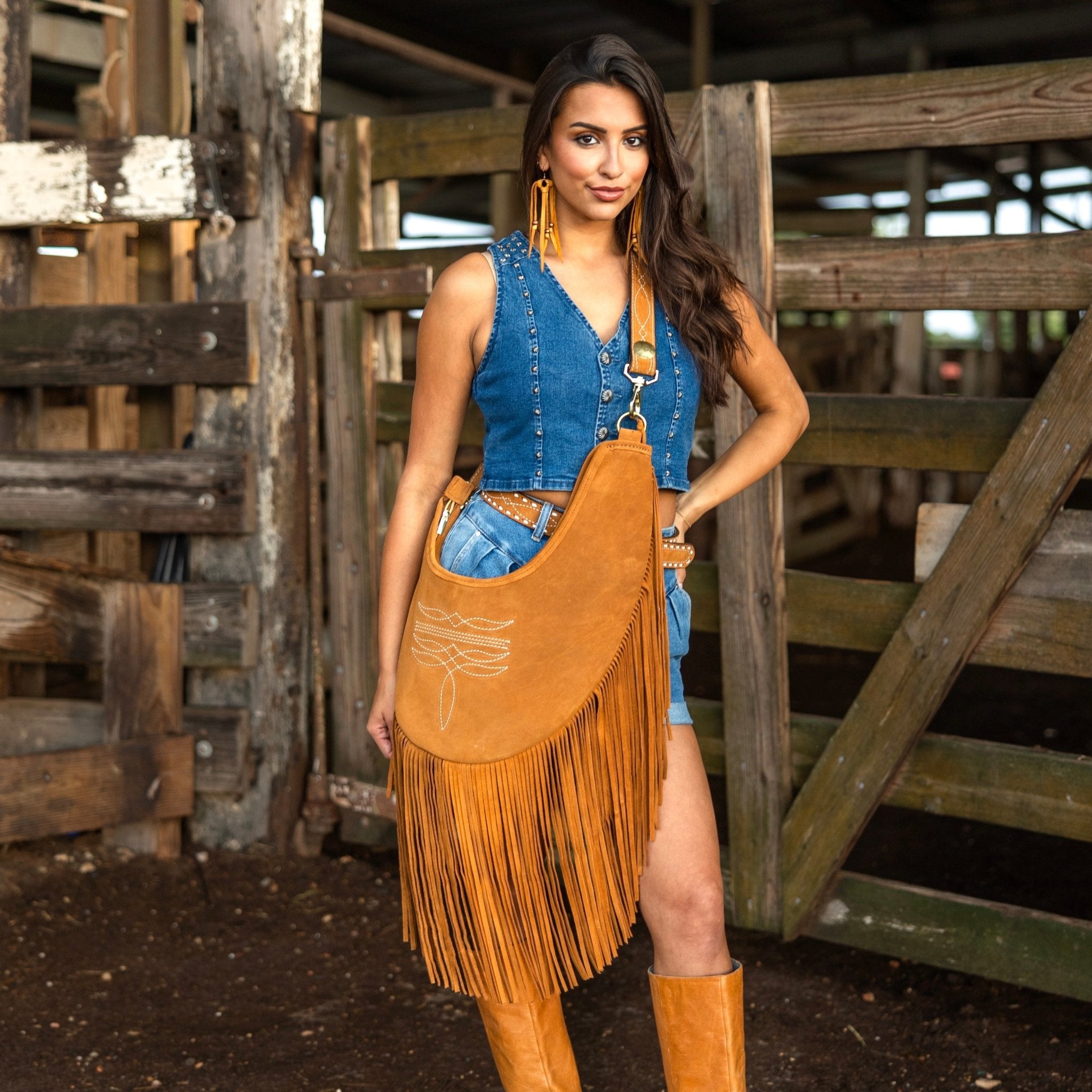 HBS03 - Toast Suede Hobo Bag - Double J Saddlery