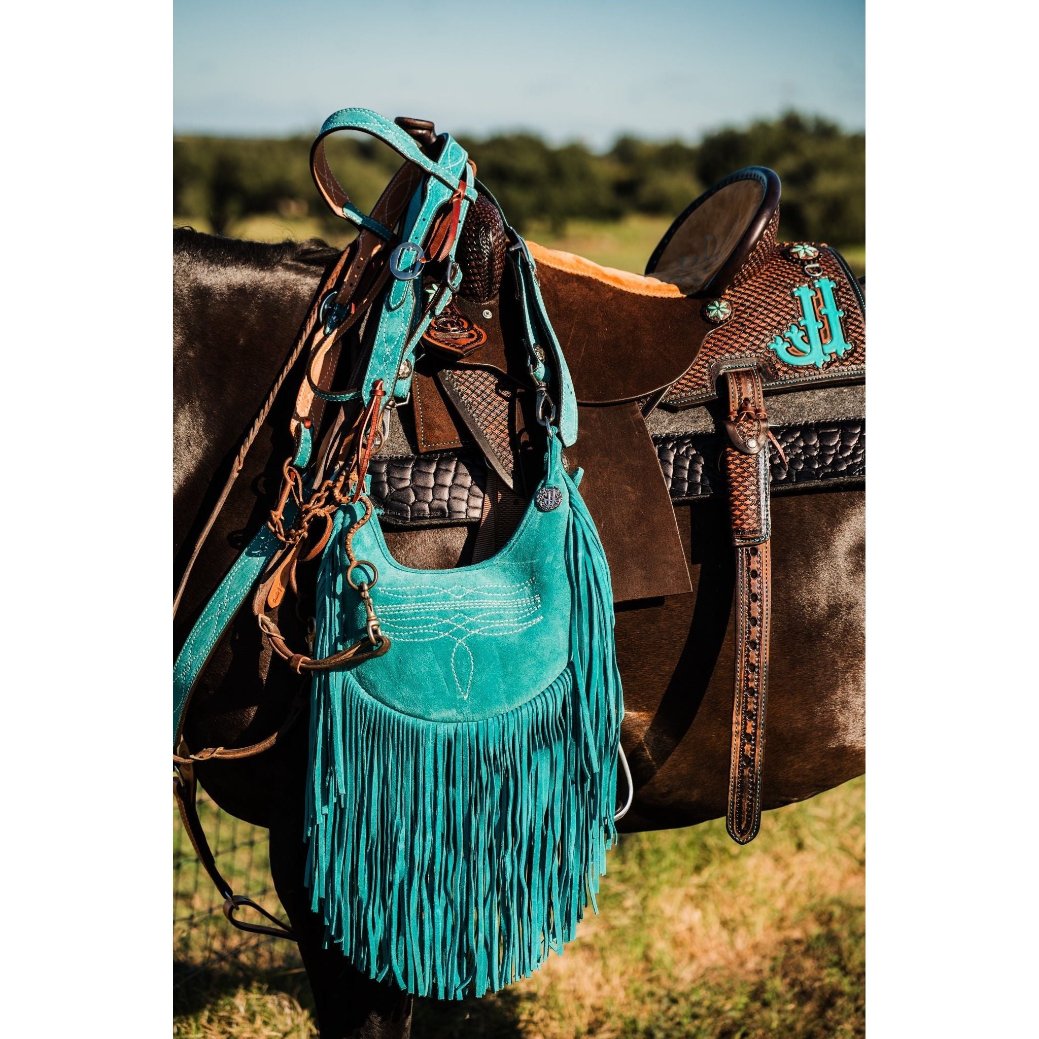 HMH22 - Turquoise Suede Hobo Bag - Double J Saddlery