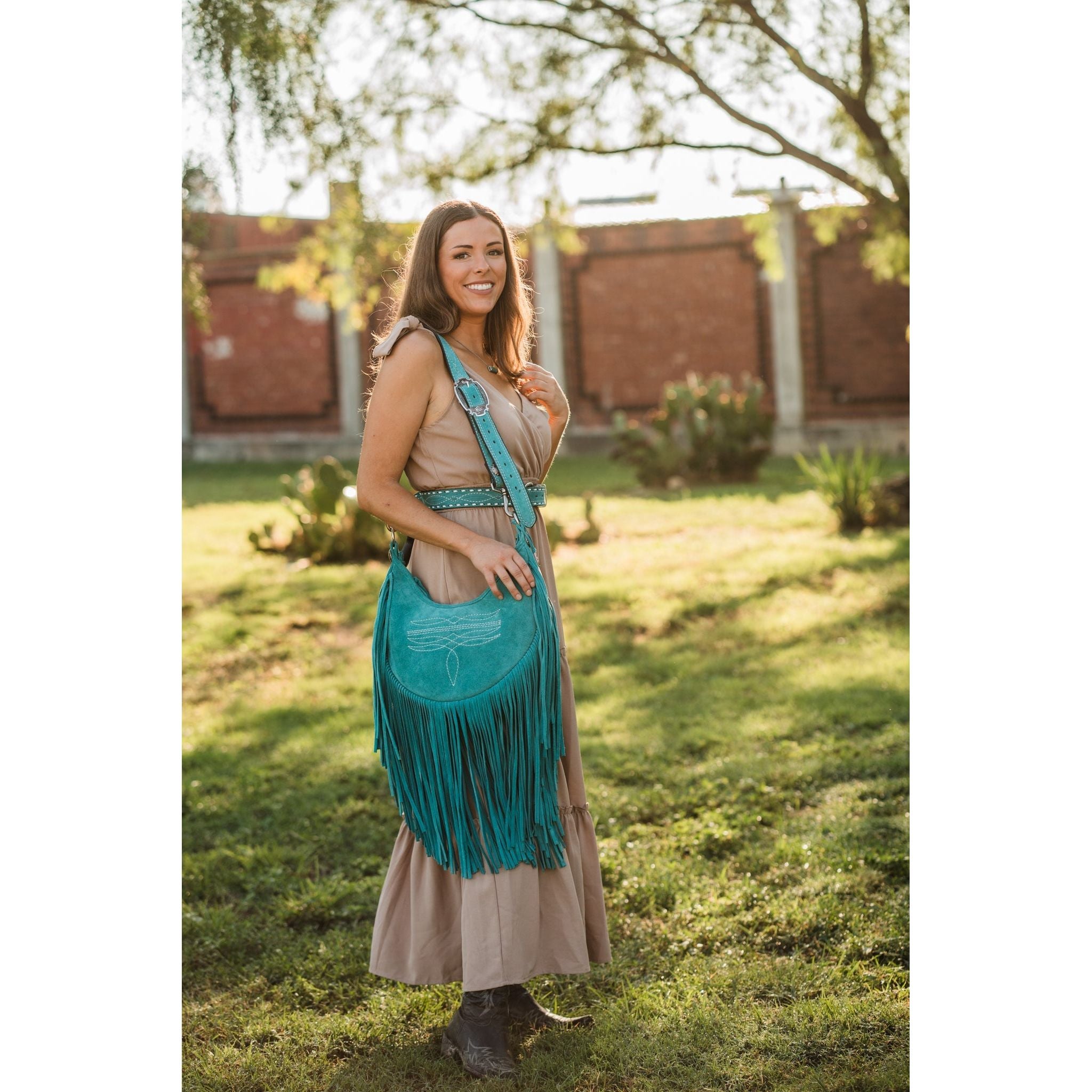 HMH22 - Turquoise Suede Hobo Bag - Double J Saddlery