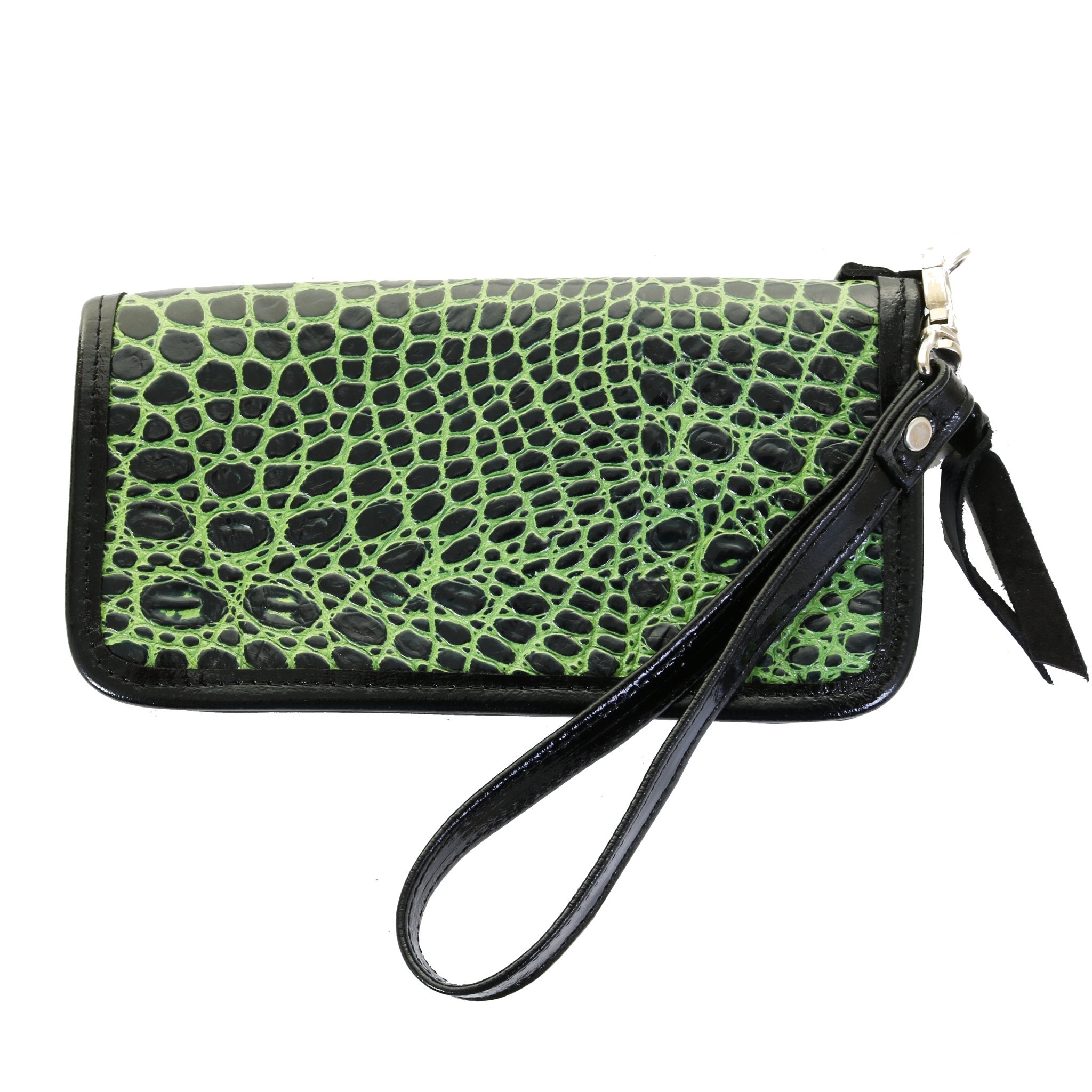 LZW59- Black & Lime Croc Zipper Wallet - Double J Saddlery