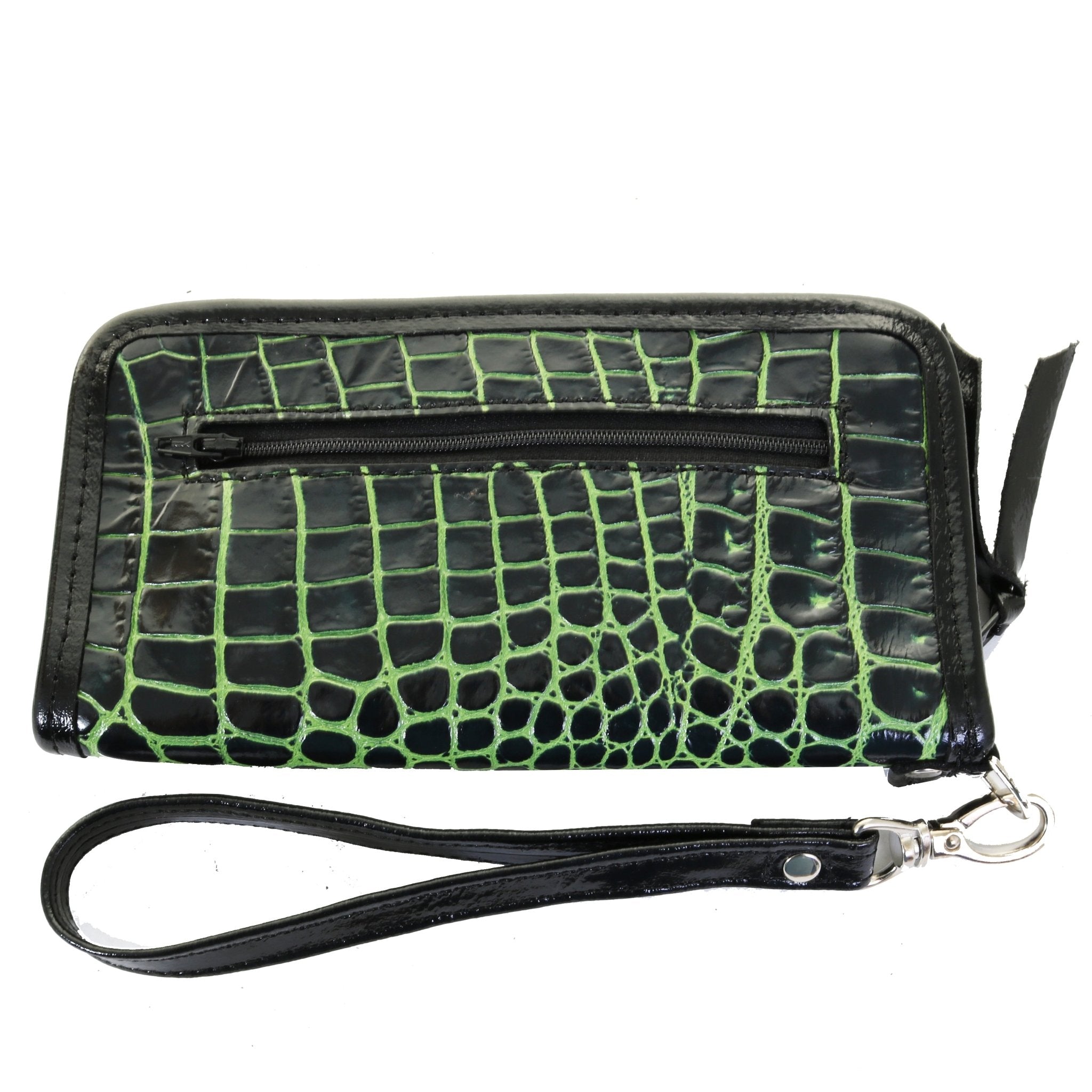 LZW59- Black & Lime Croc Zipper Wallet - Double J Saddlery