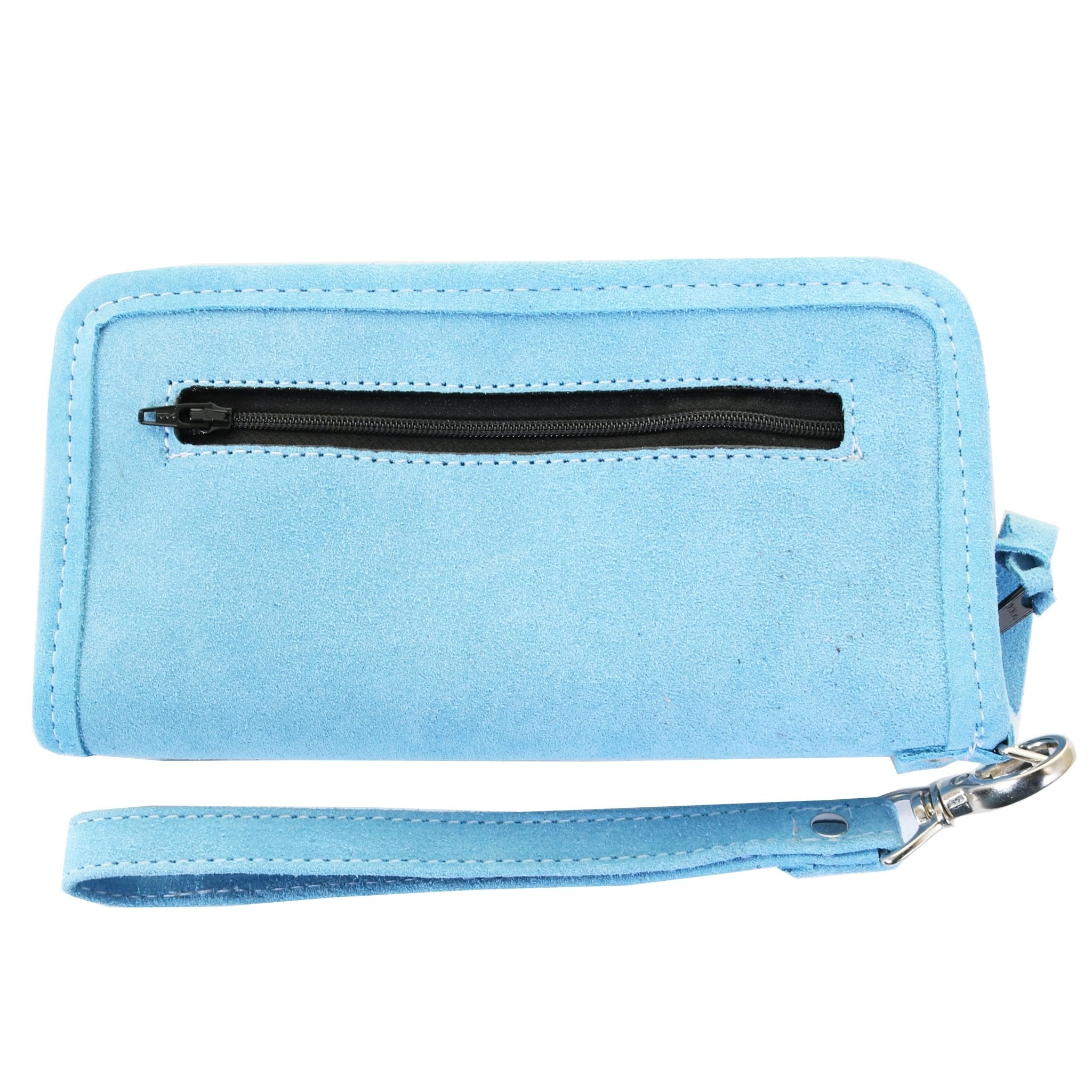 LZW61 - Powder Blue Suede Zipper Wallet - Double J Saddlery