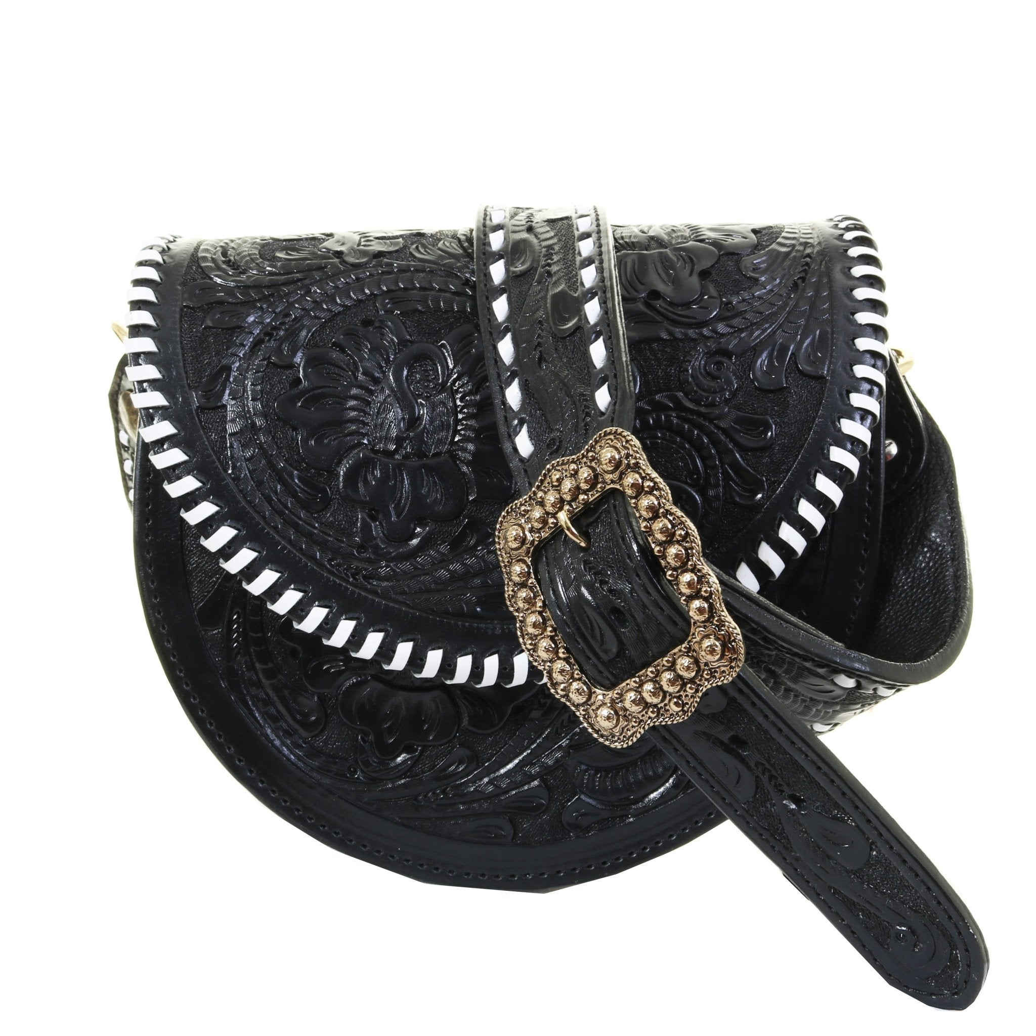 SB34 - Black Texas Poppy Saddle Bag - Double J Saddlery