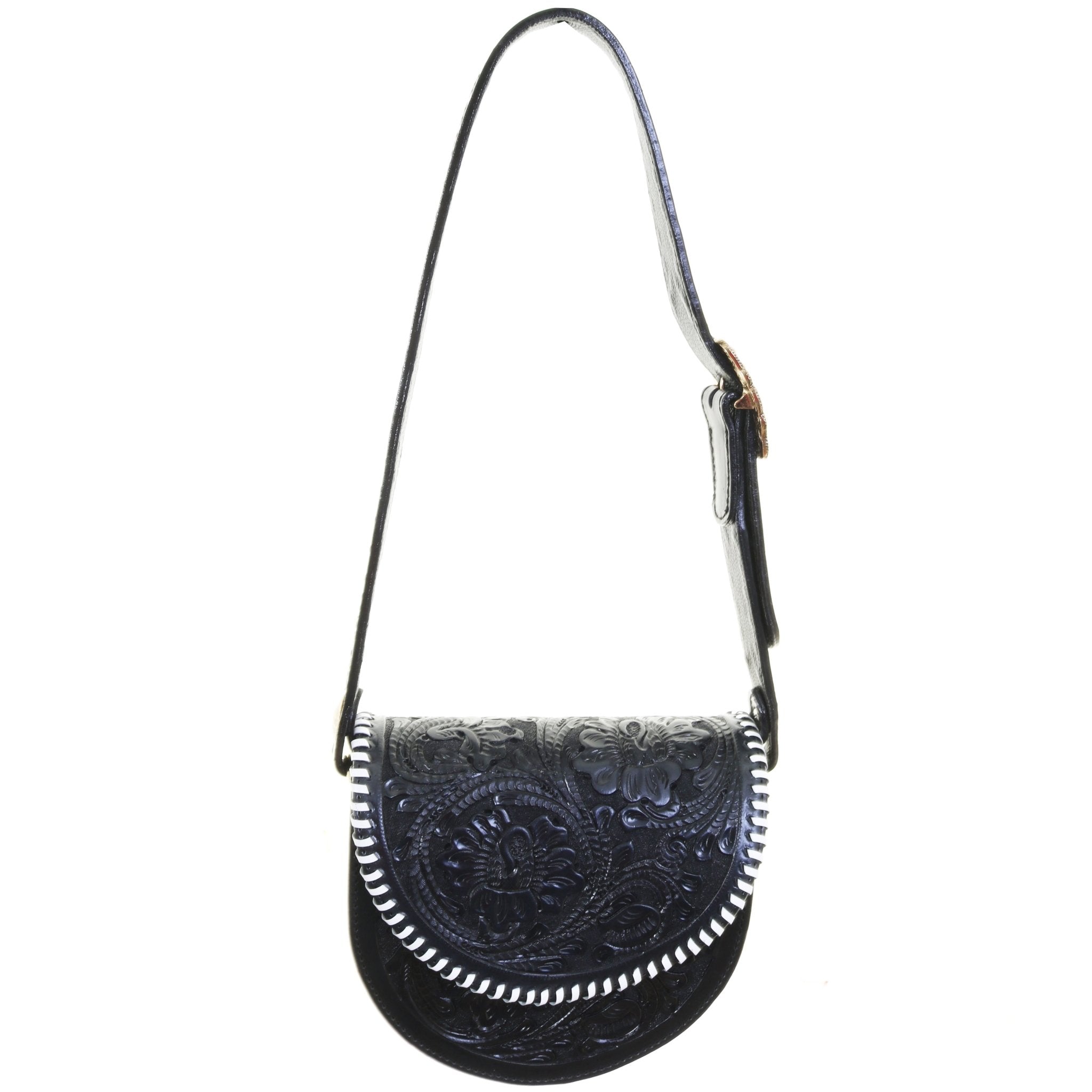 SB34 - Black Texas Poppy Saddle Bag - Double J Saddlery