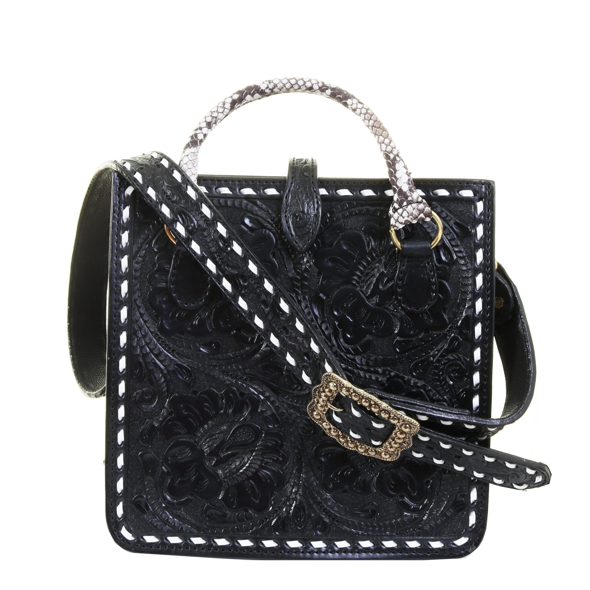 SQT23 - Black Texas Poppy Square Tote - Double J Saddlery