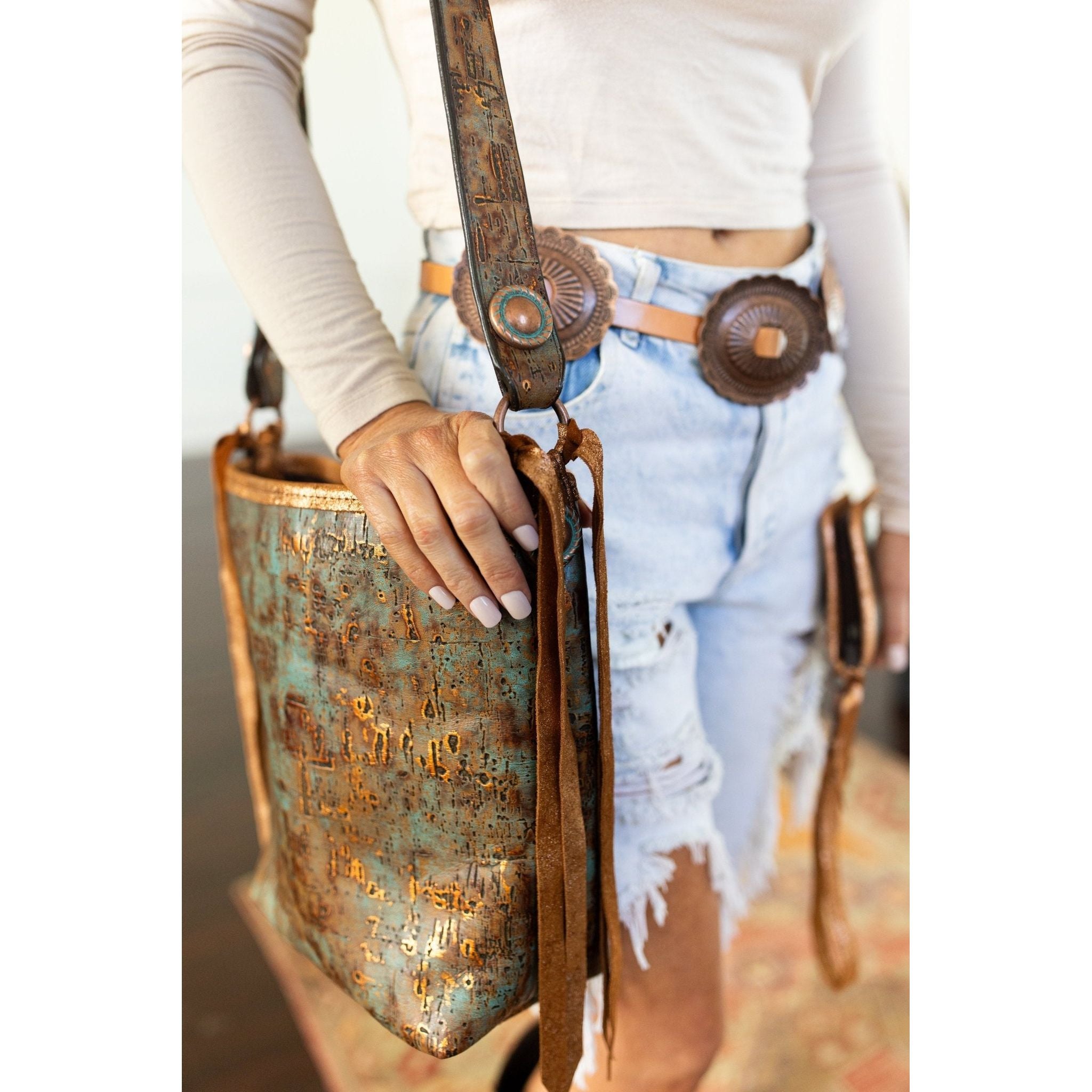 STT27 - Copper Turquoise Patina Standard Tote - Double J Saddlery