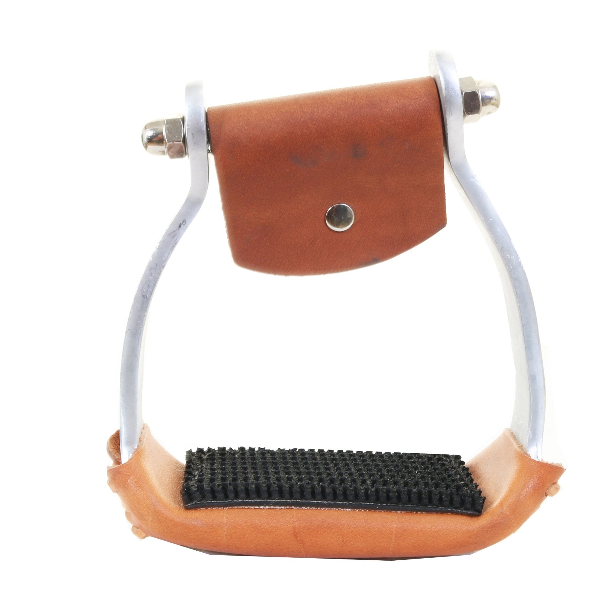 STU56S - Aluminum Leather Covered Sloped Stirrups - Double J Saddlery