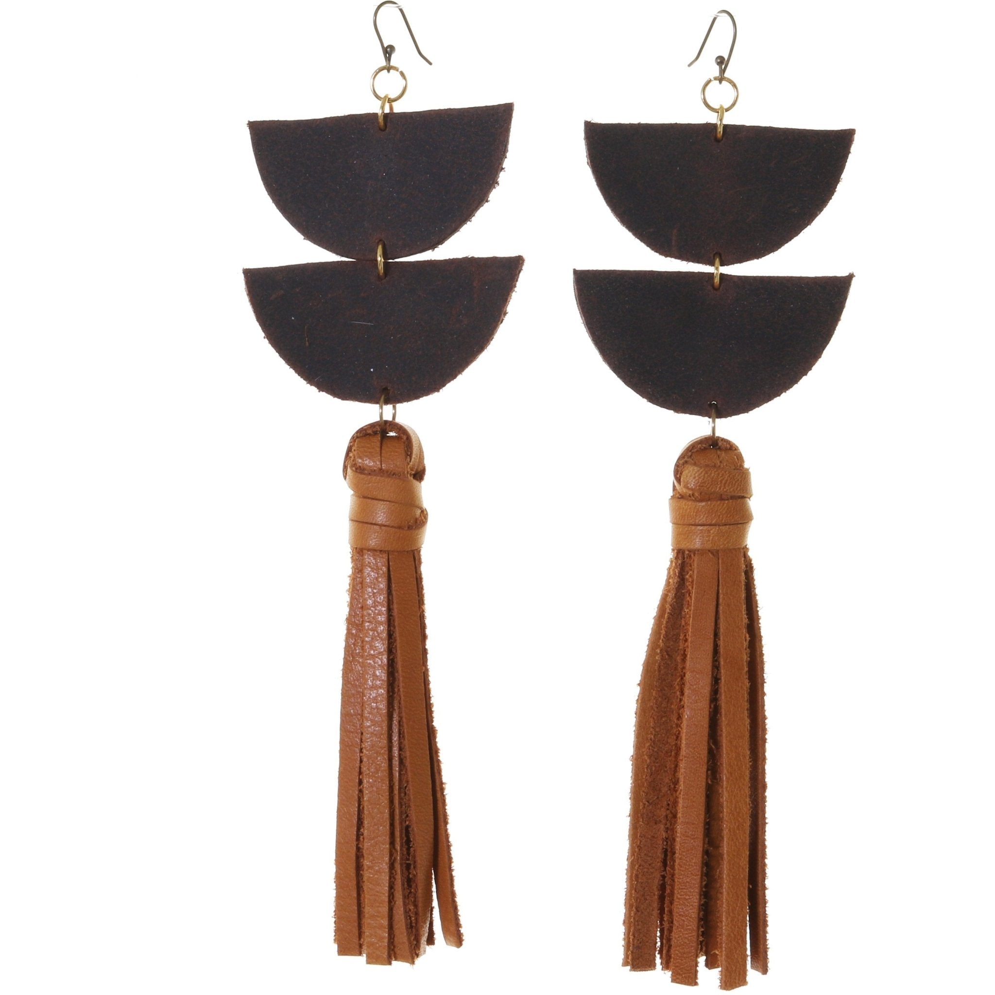VE42 - Brown Oil Tan Double Half Circle Earrings - Double J Saddlery