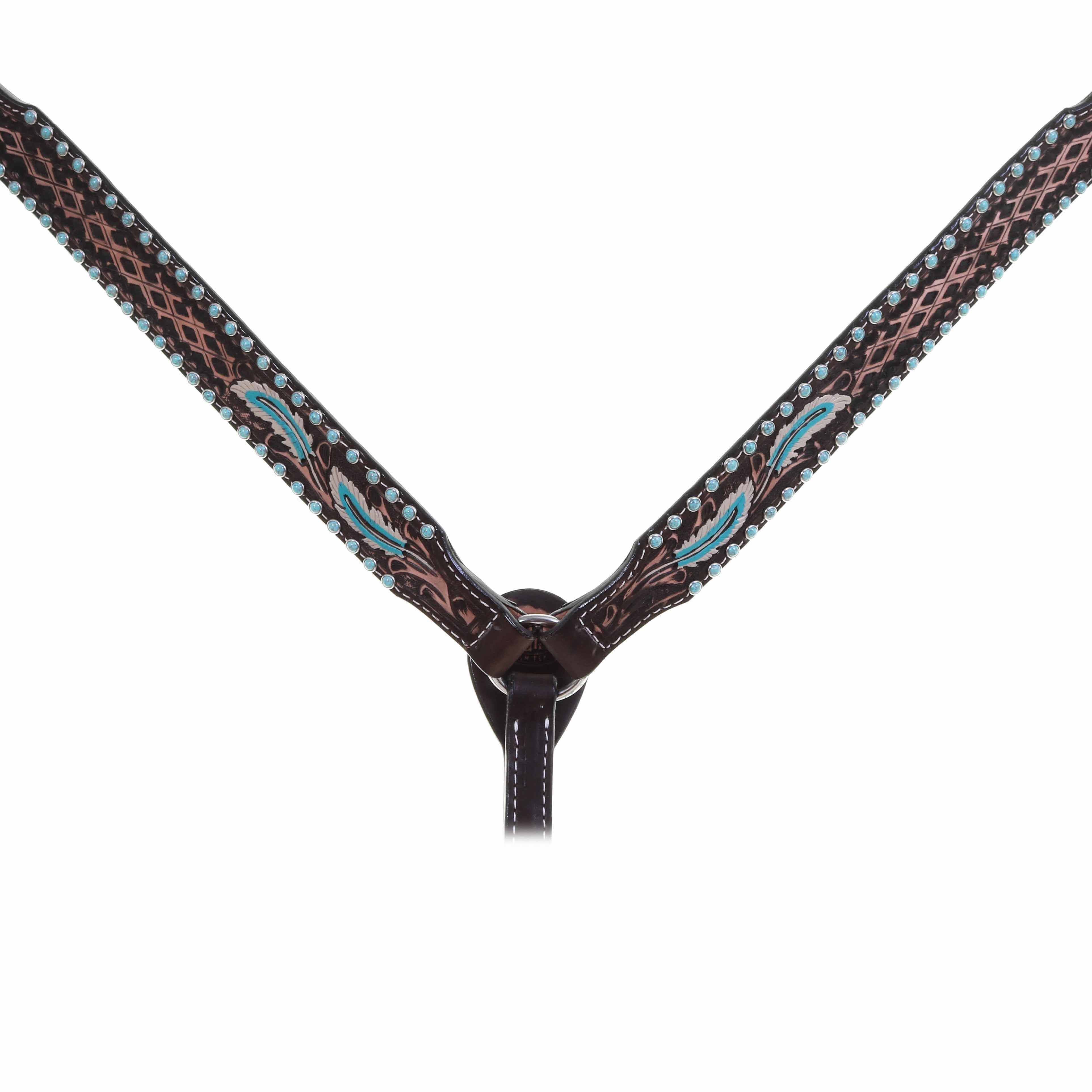 Bc1029 - Brown Vintage Feather Tooled Breast Collar Tack
