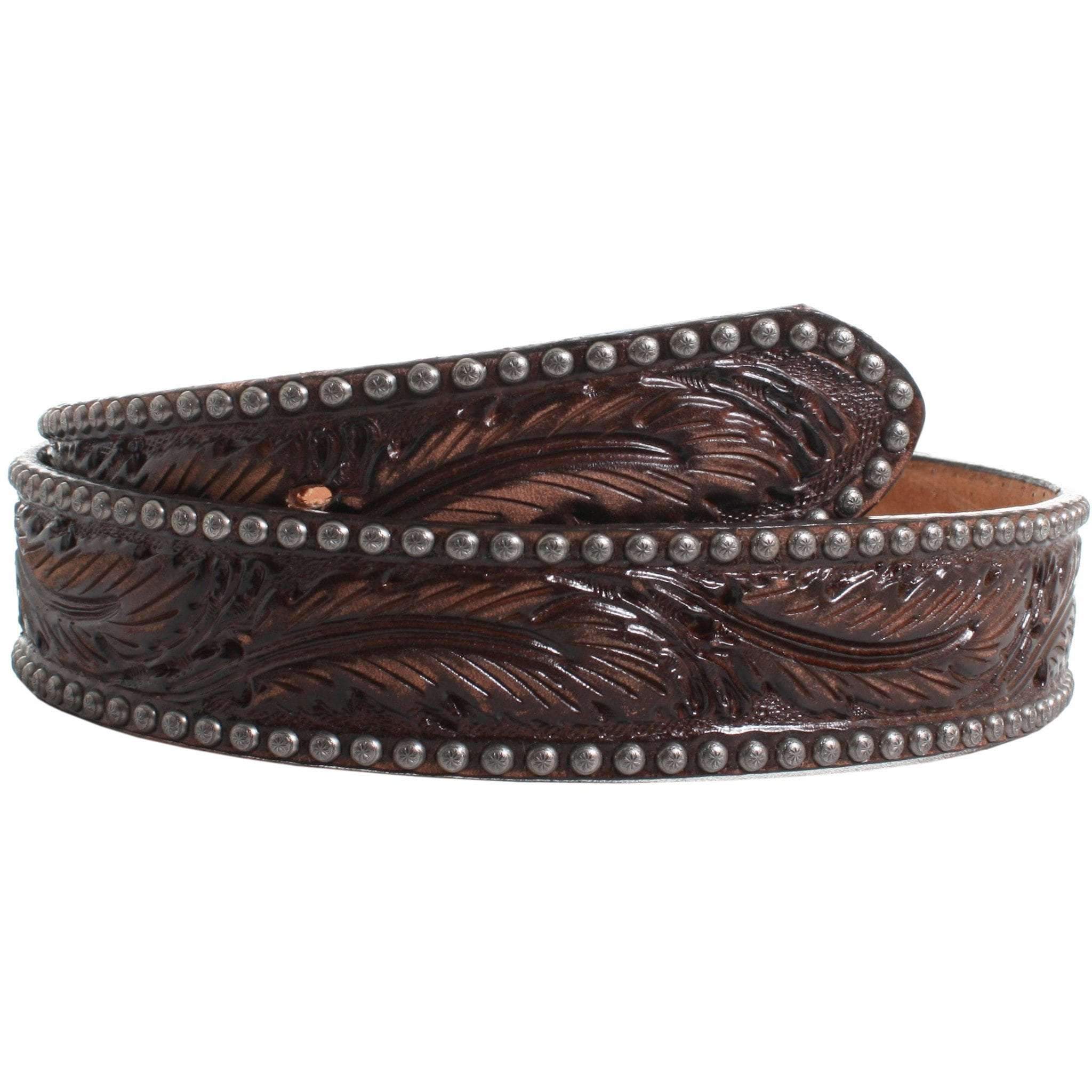 B022A - Brown Vintage Feather Tooled Belt Belt