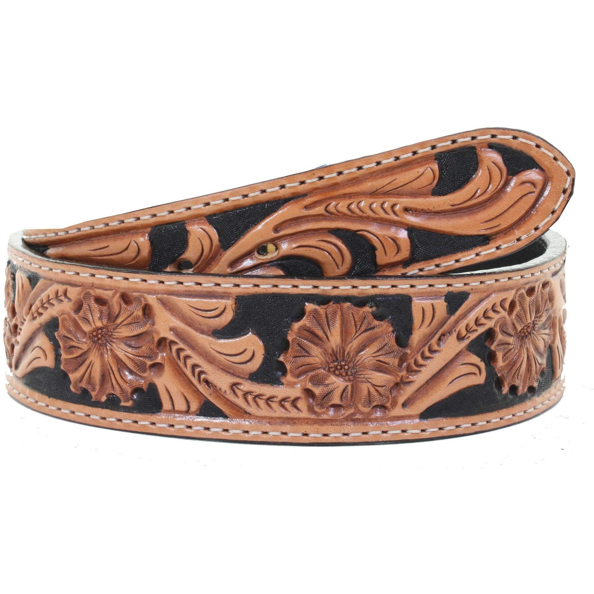 B027 - Floral Tooled Tapered Belt Belt