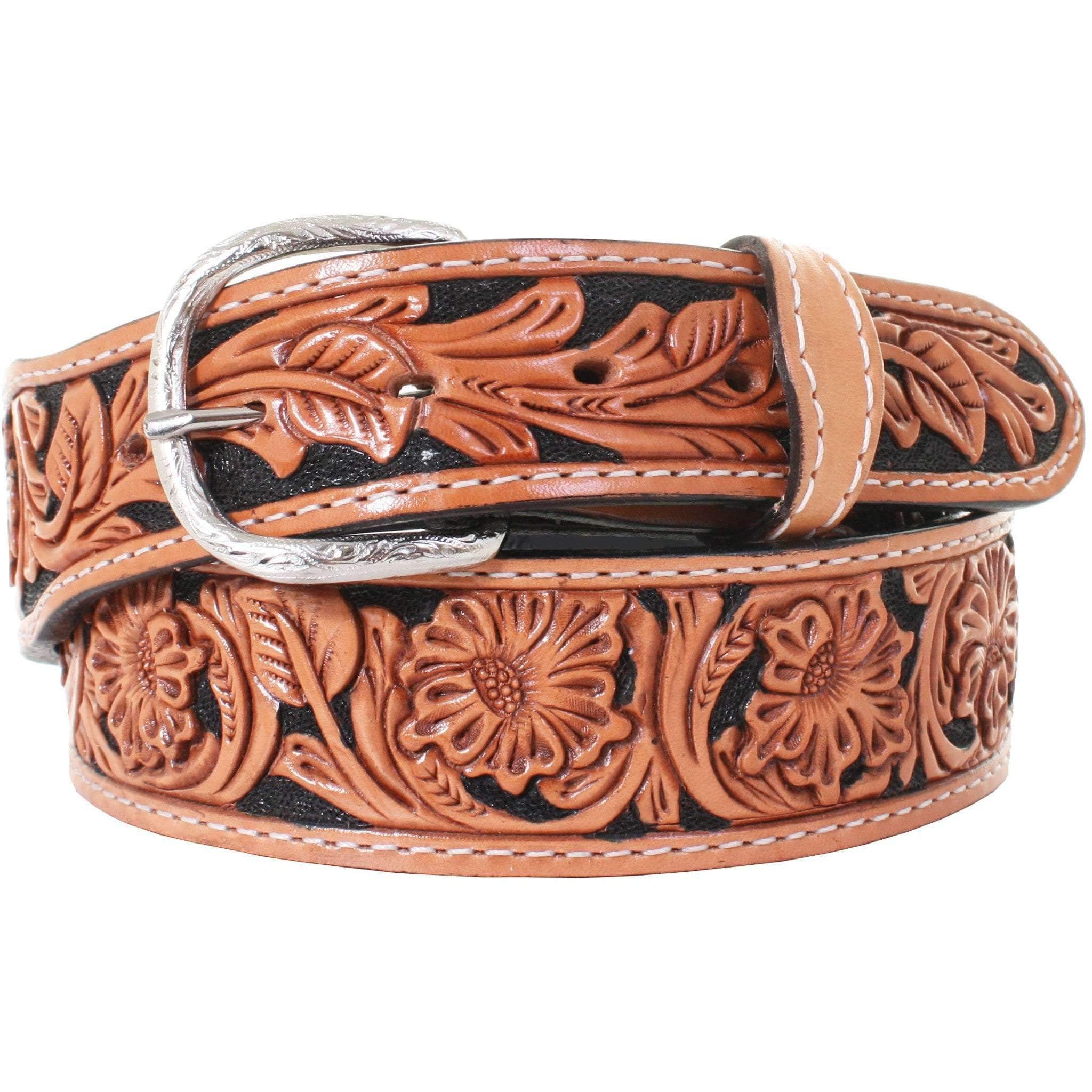 B032A - Floral Tooled Belt Belt