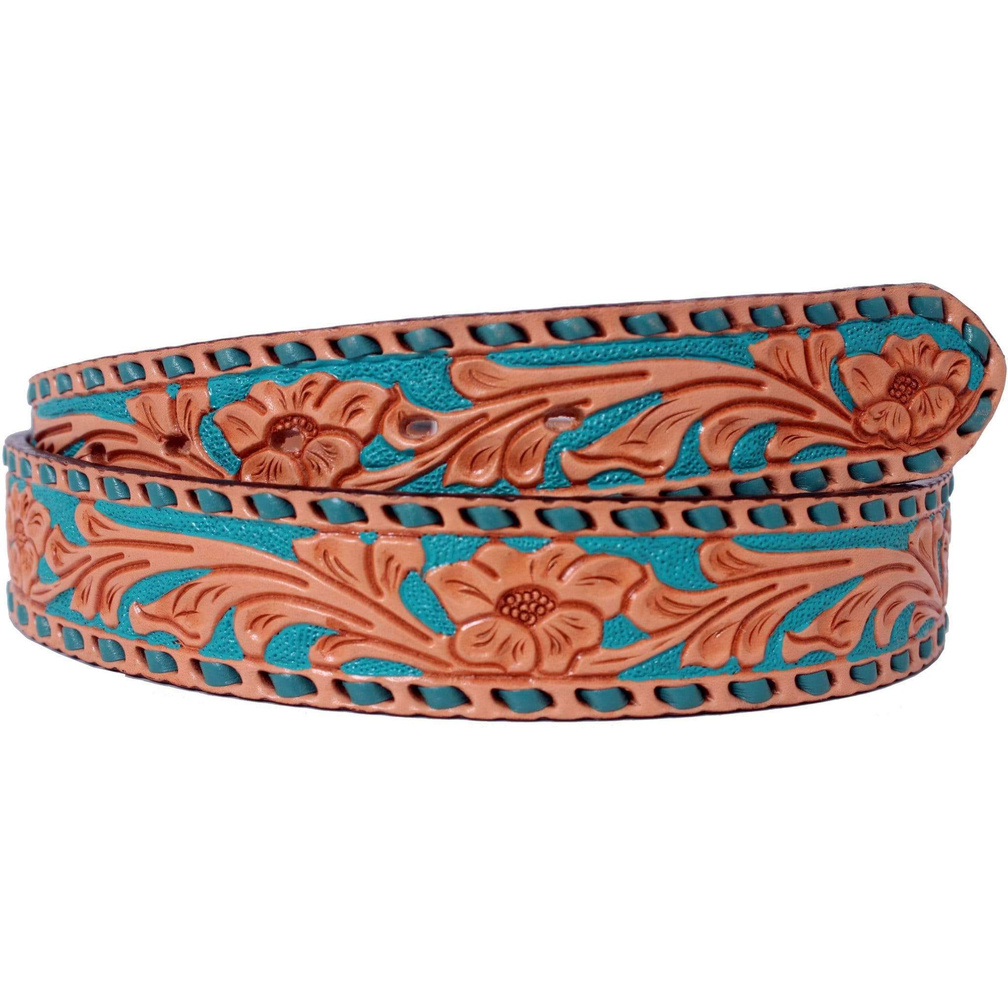 B084 - Floral Tooled Dyed Background Belt Belt
