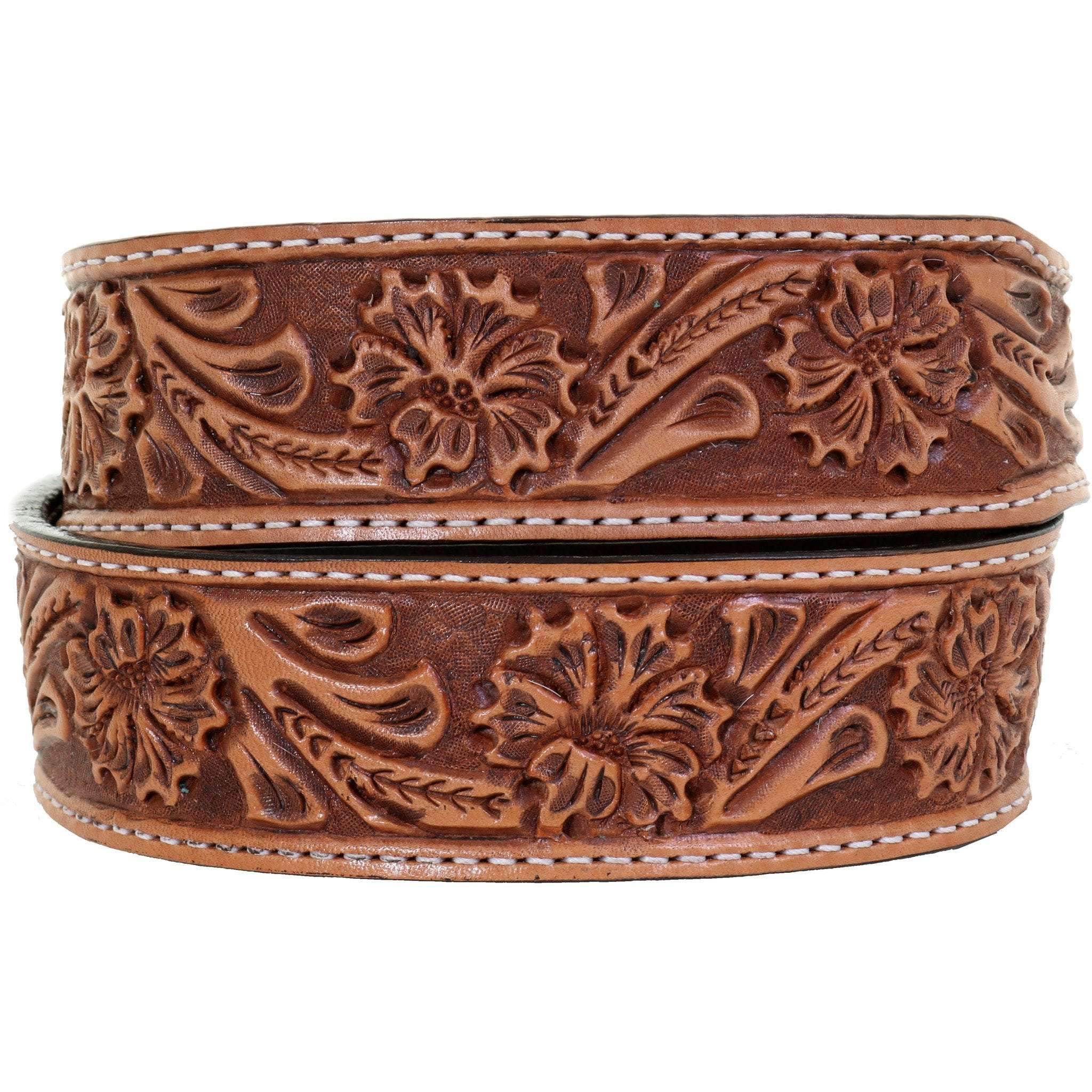B1004 - Natural Floral Tooled Belt Belt