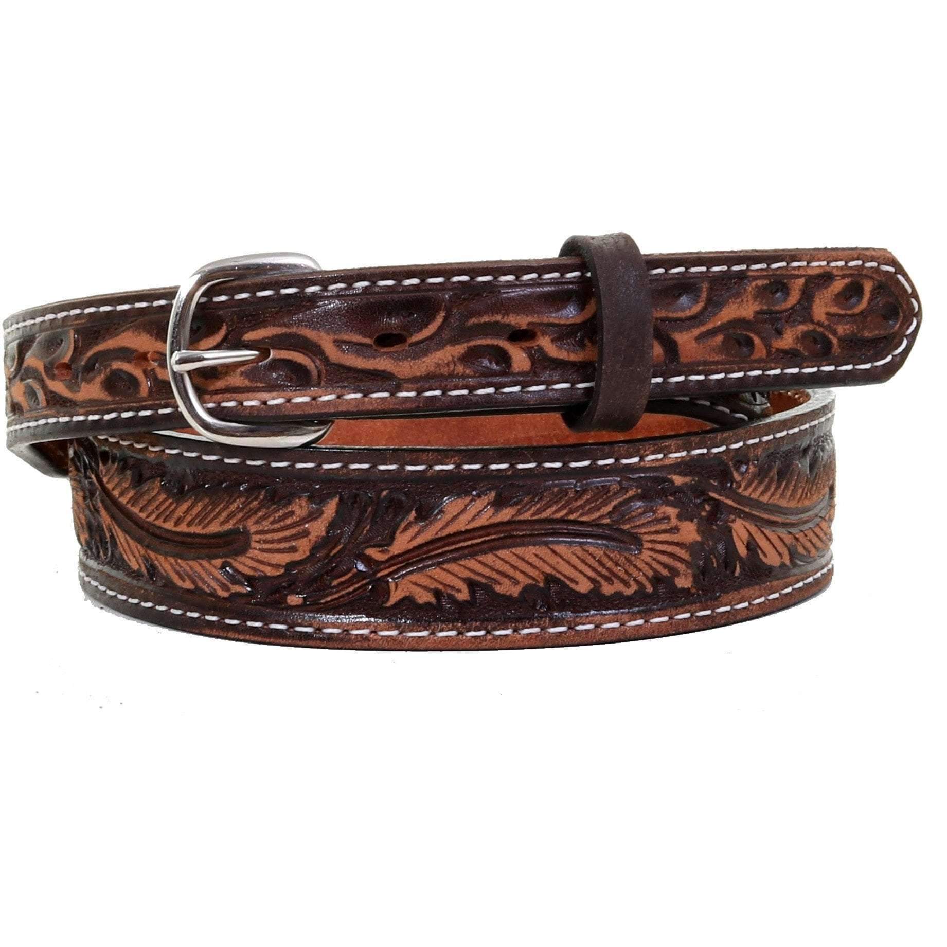 B1009 - Brown Vintage Tapered Stitched Belt Belt