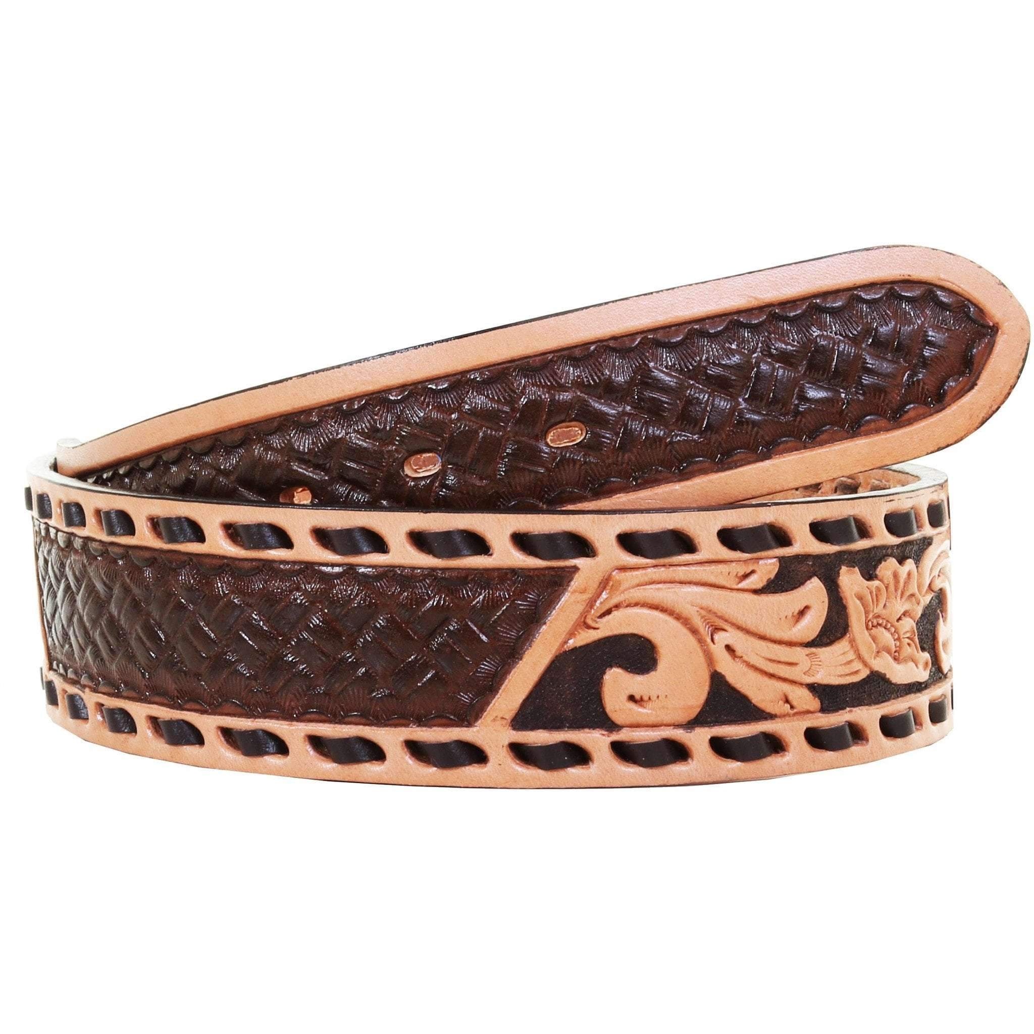 B1024 - Floral Tooled Buckstitch Belt Belt