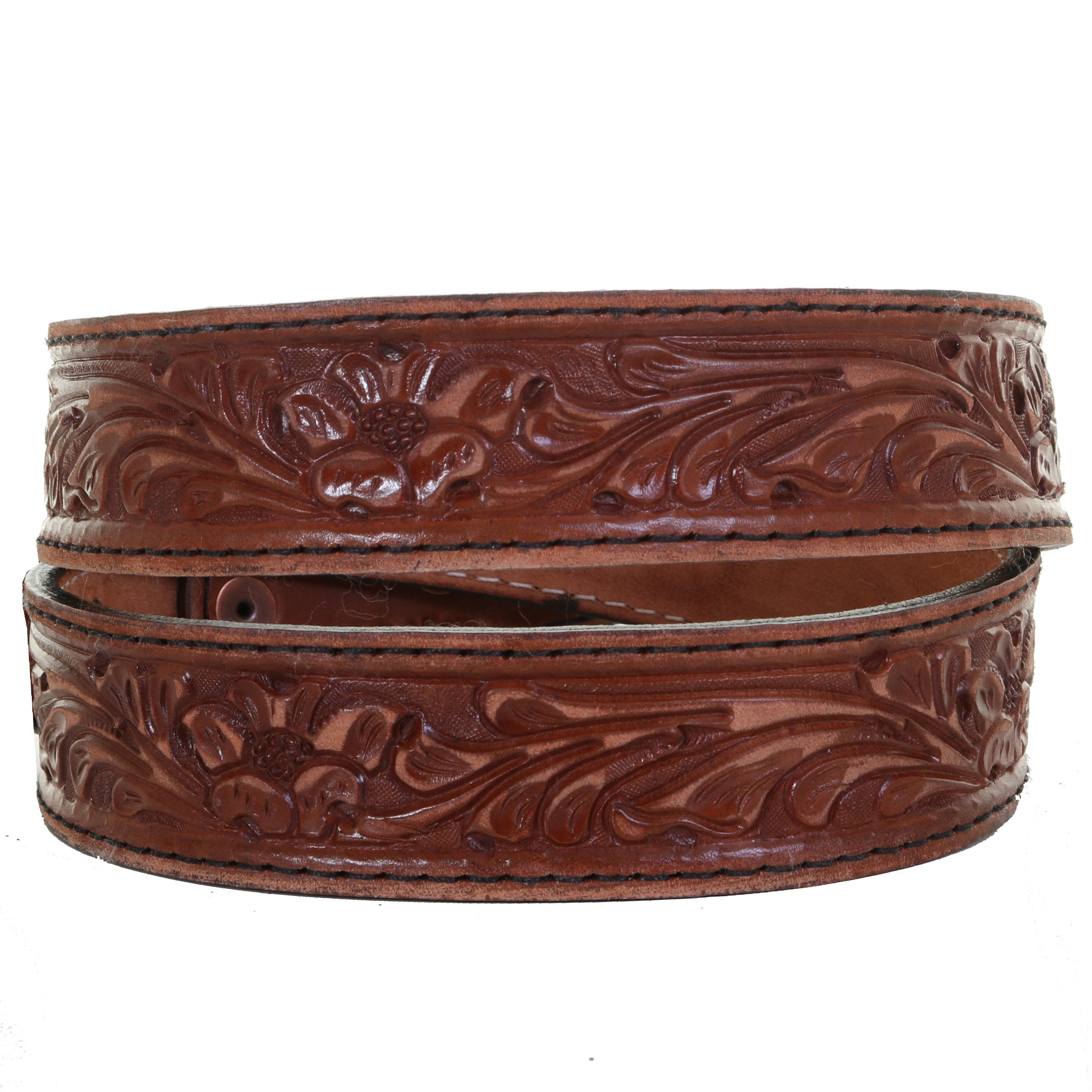 B1026B - Pecan Vintage Floral Tooled Belt Belt