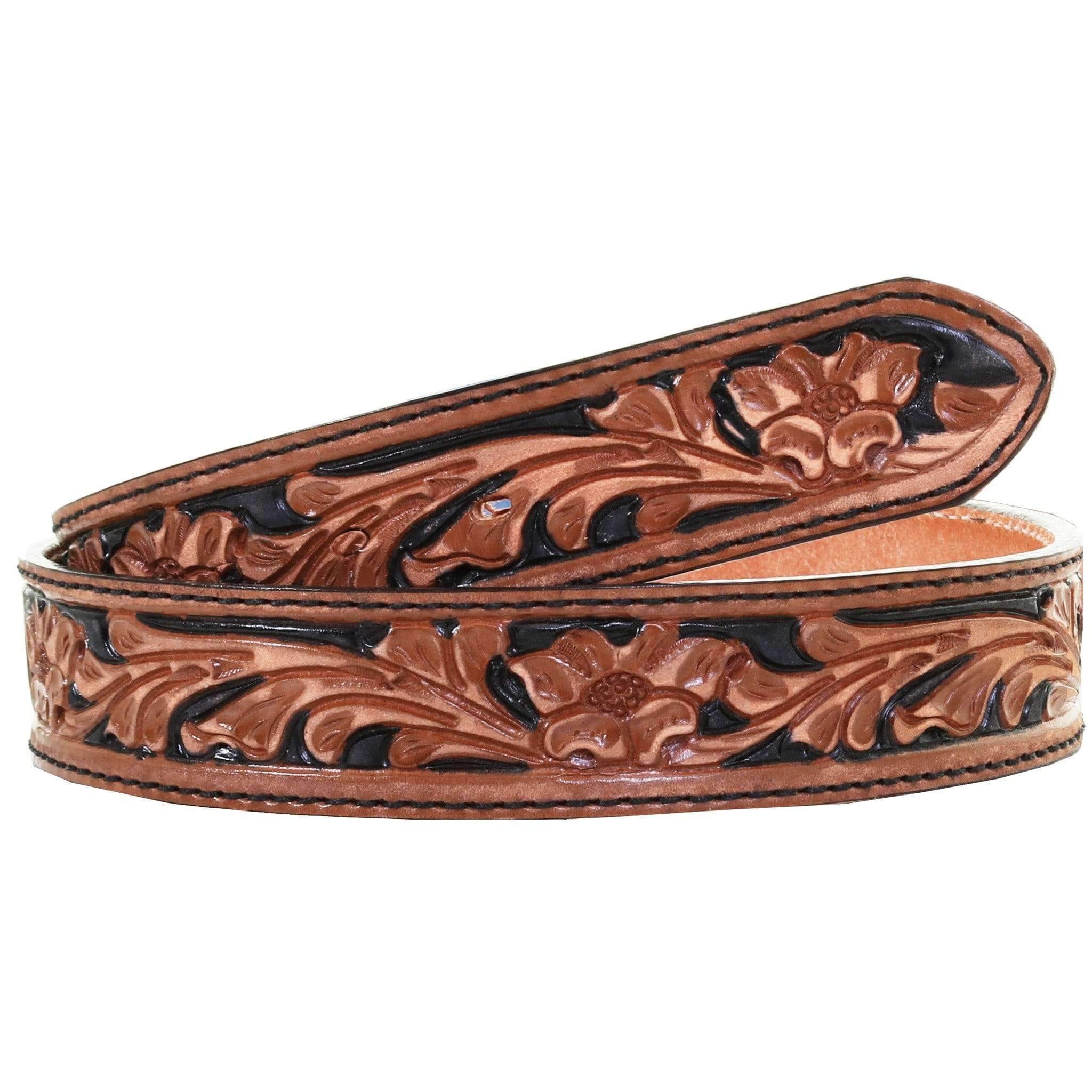 B1026 - Pecan Vintage Floral Tooled Belt Belt