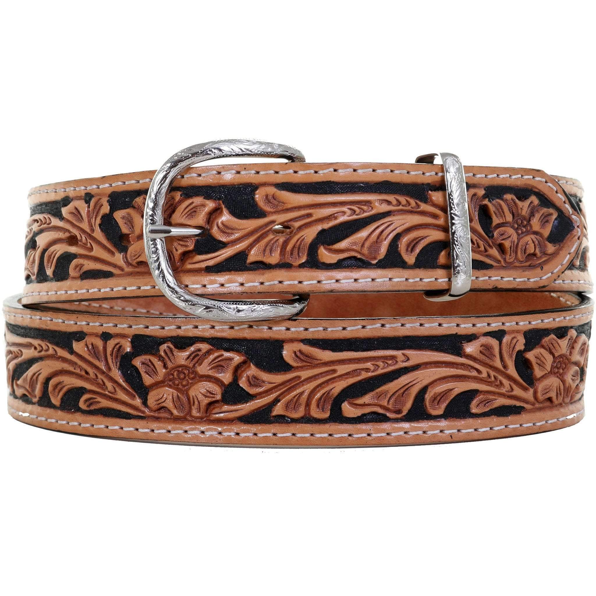 B1028A - Natural Floral Tooled Belt Belt