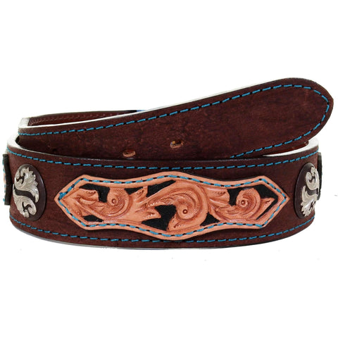 B1035A - Brown Rough Out Tooled Overlay Belt Belt