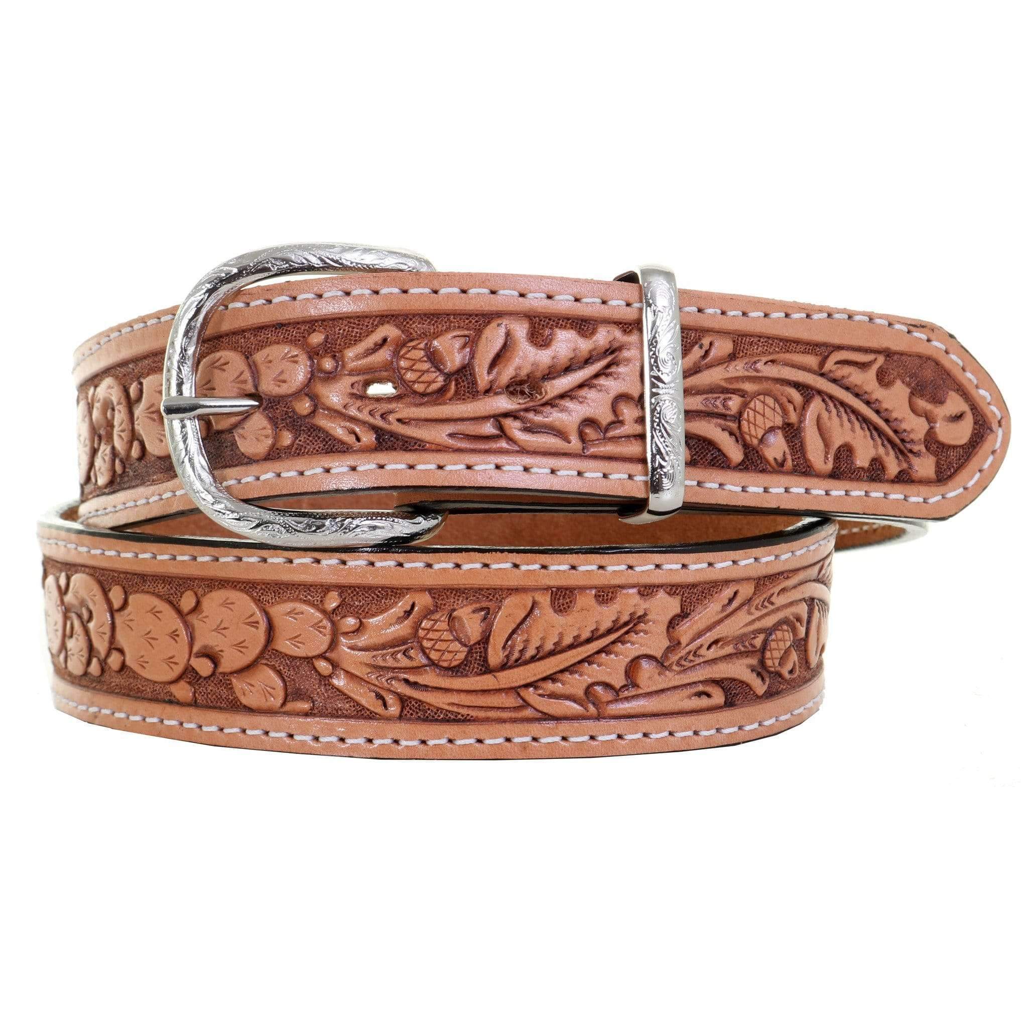 B1056 - Natural Acorn/cactus Tooled Belt Belt