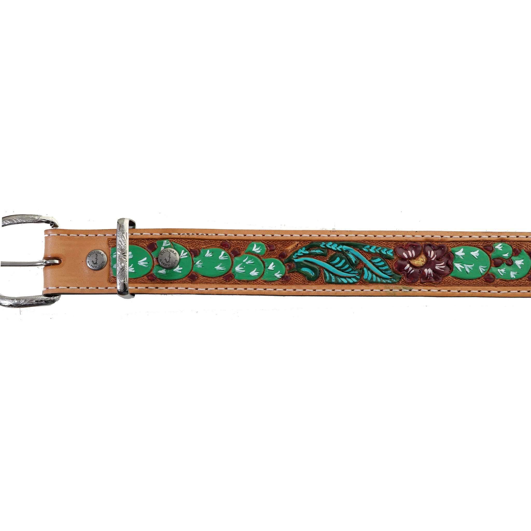B1063 - Natural Floral/cactus Painted Tooled Belt Belt