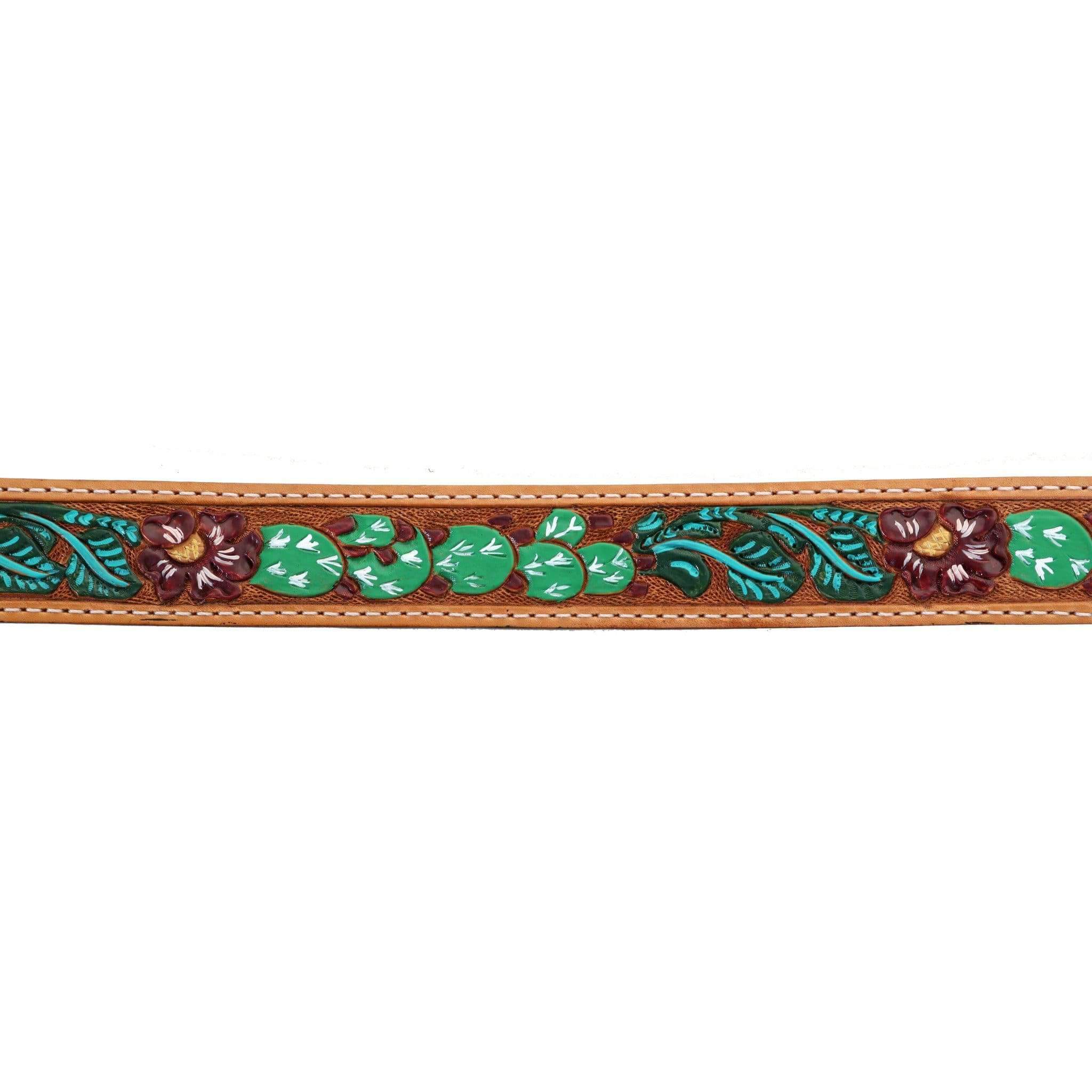B1063 - Natural Floral/cactus Painted Tooled Belt Belt
