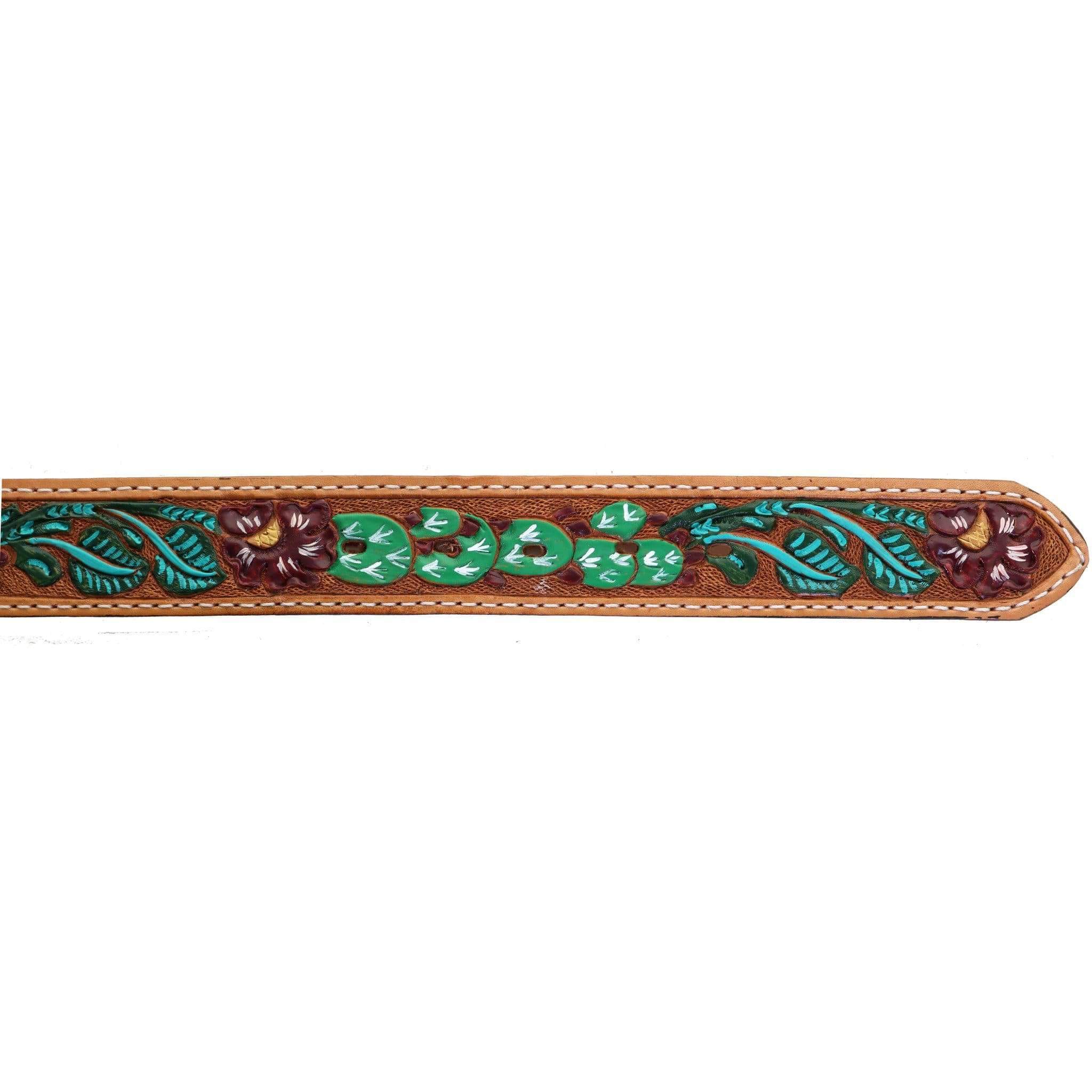 B1063 - Natural Floral/cactus Painted Tooled Belt Belt