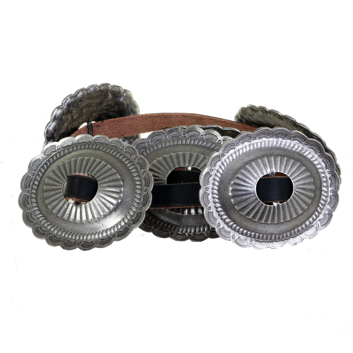 B1073 - Antique Silver Oval Concho Belt - Double J Saddlery display picture 2