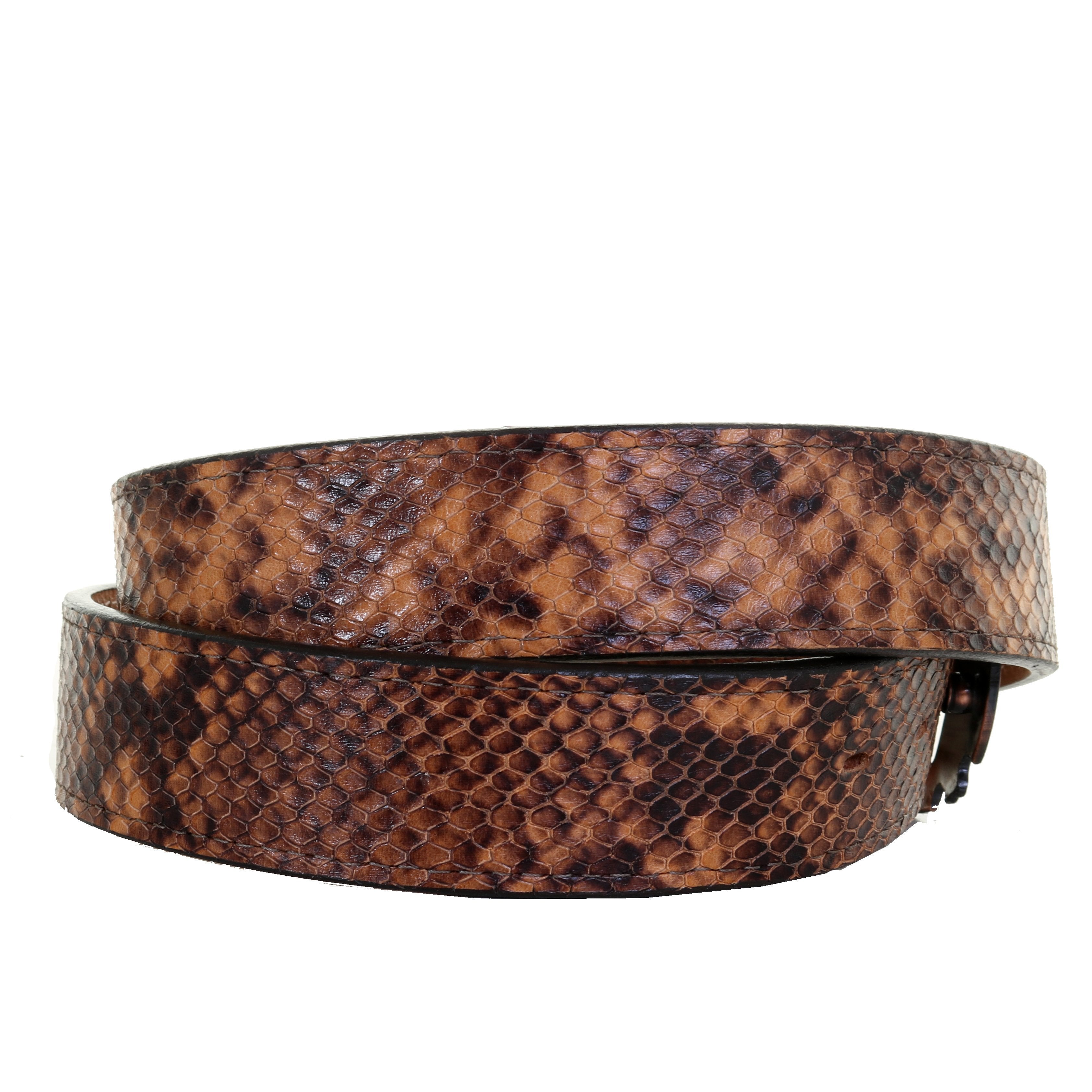 B1075 - Copperhead Snake Print Leather Belt Belt