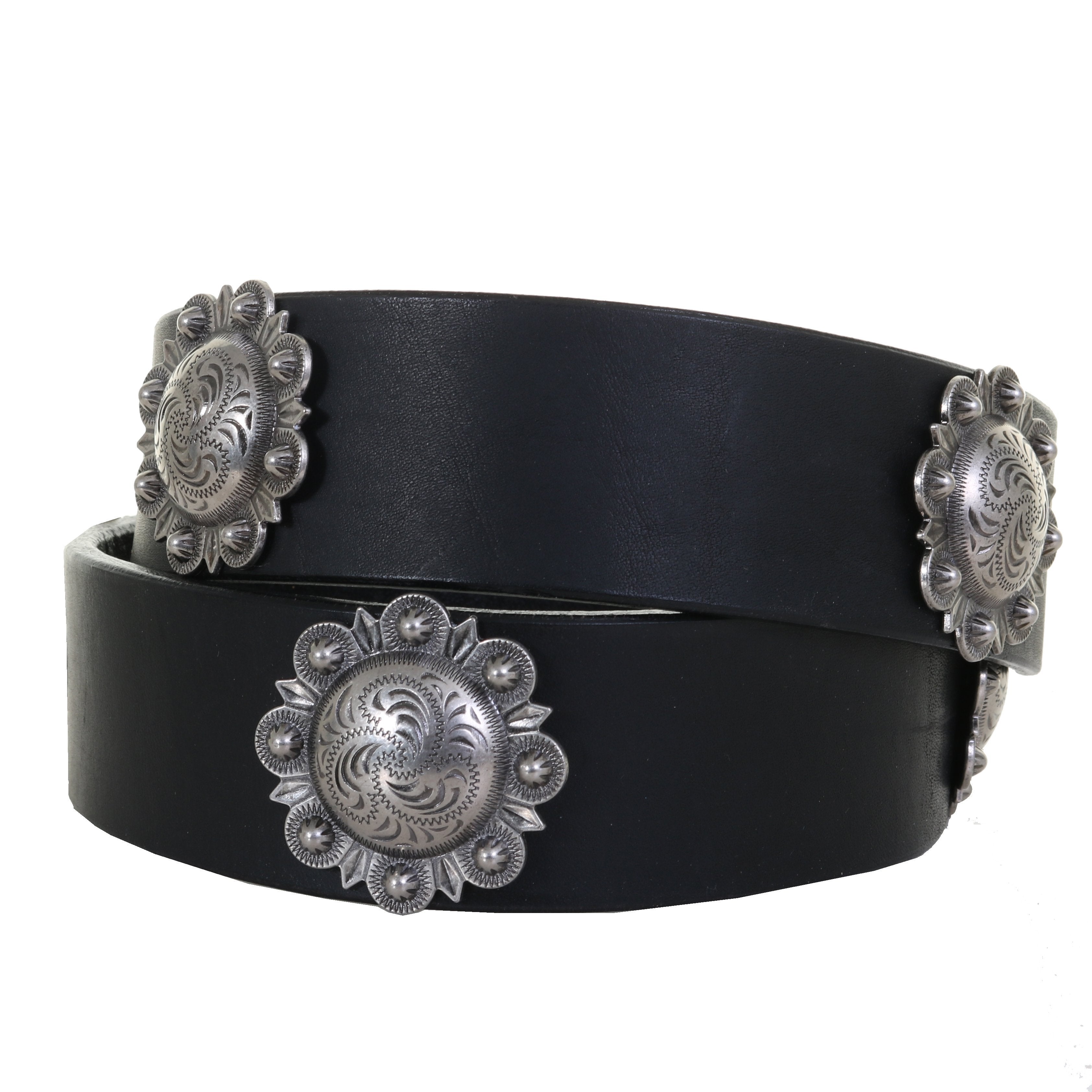 B1080 - Black Harness Leather Concho Belt Belt