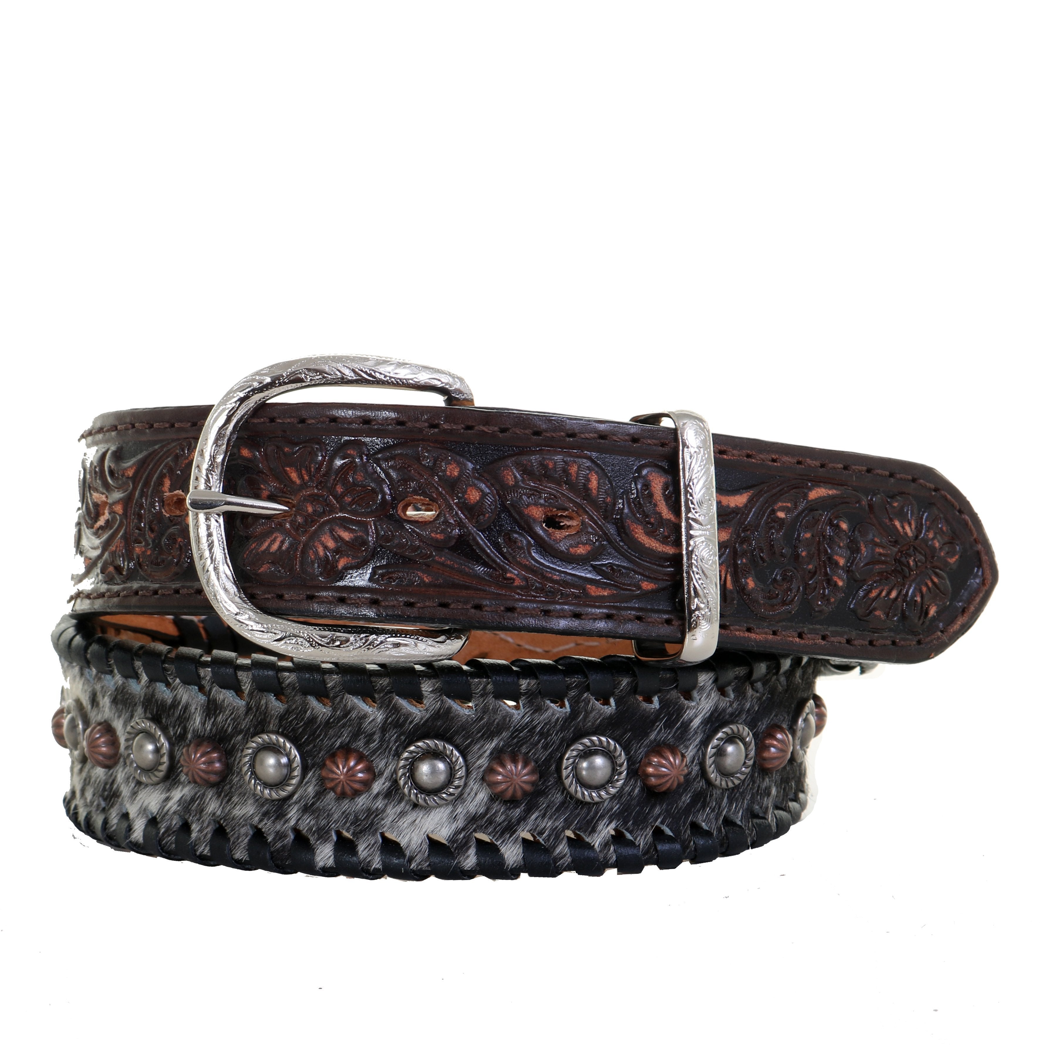 B1085 - Salt And Pepper Hair Studded Belt Belt