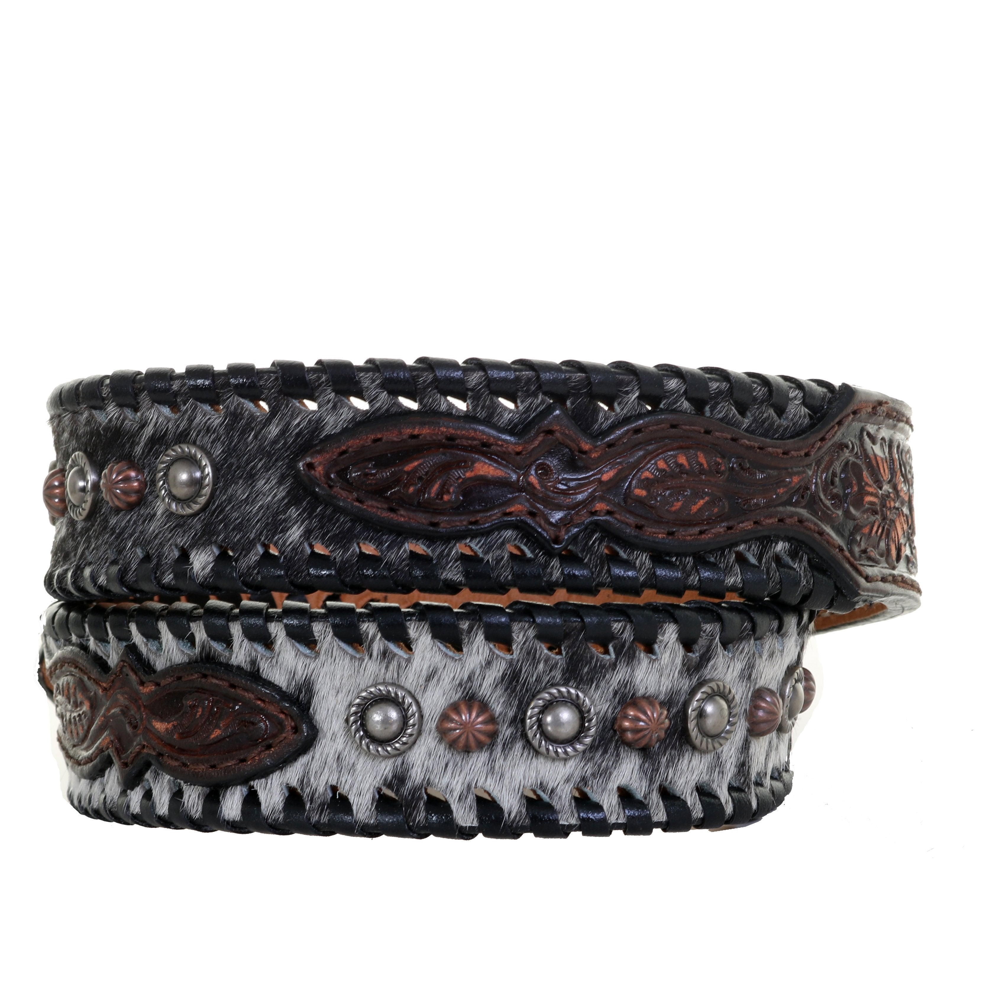 B1085 - Salt And Pepper Hair Studded Belt Belt